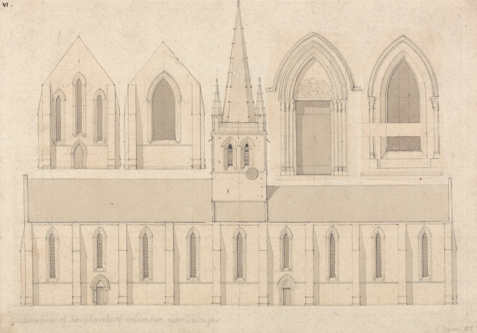 Elevation Of The Church Of Columbiers Near Valognes Normandy Wall Art by John Sell Cotman - Canvas Print