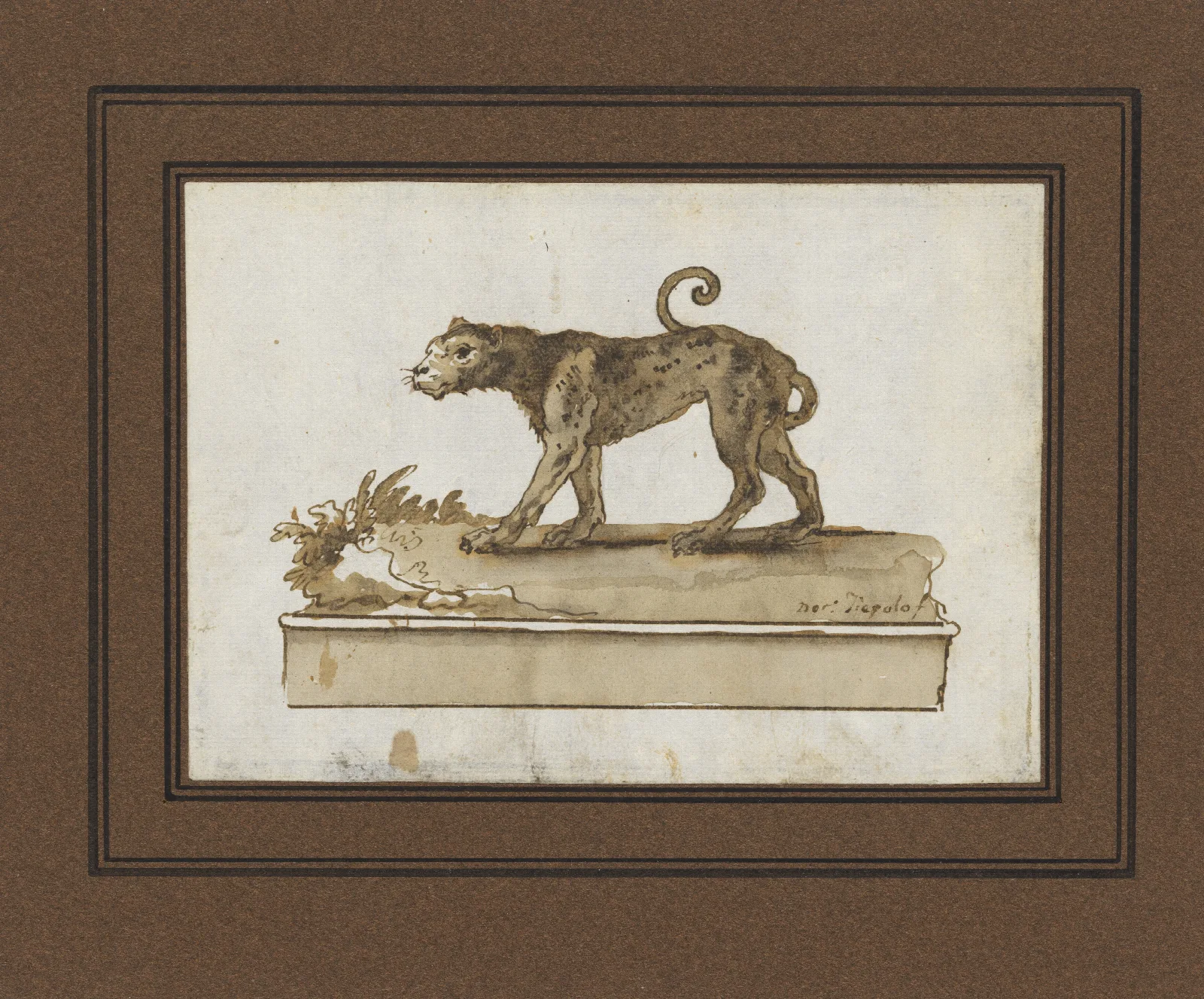 A Leopard Moving To The Left On A Base Wall Art by Giovanni Domenico Tiepolo - Canvas Print