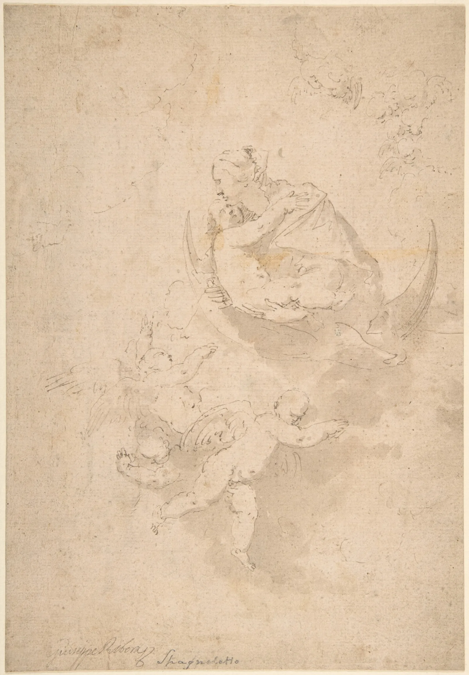 Virgin And Child On Crescent Moon With Putti Wall Art by Jusepe de Ribera - Canvas Print