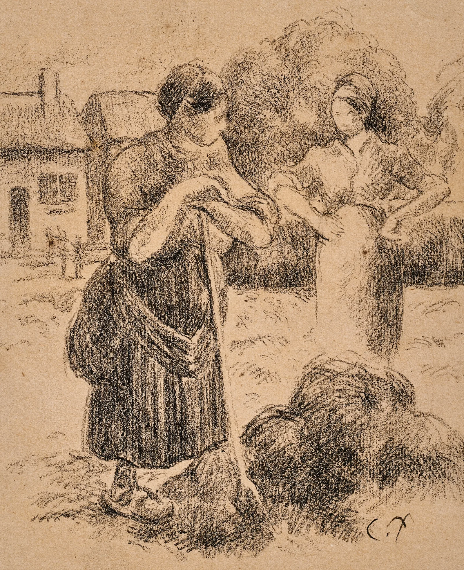 Paysanne A La Fourche 2 Wall Art by Camille Pissarro - Canvas Print