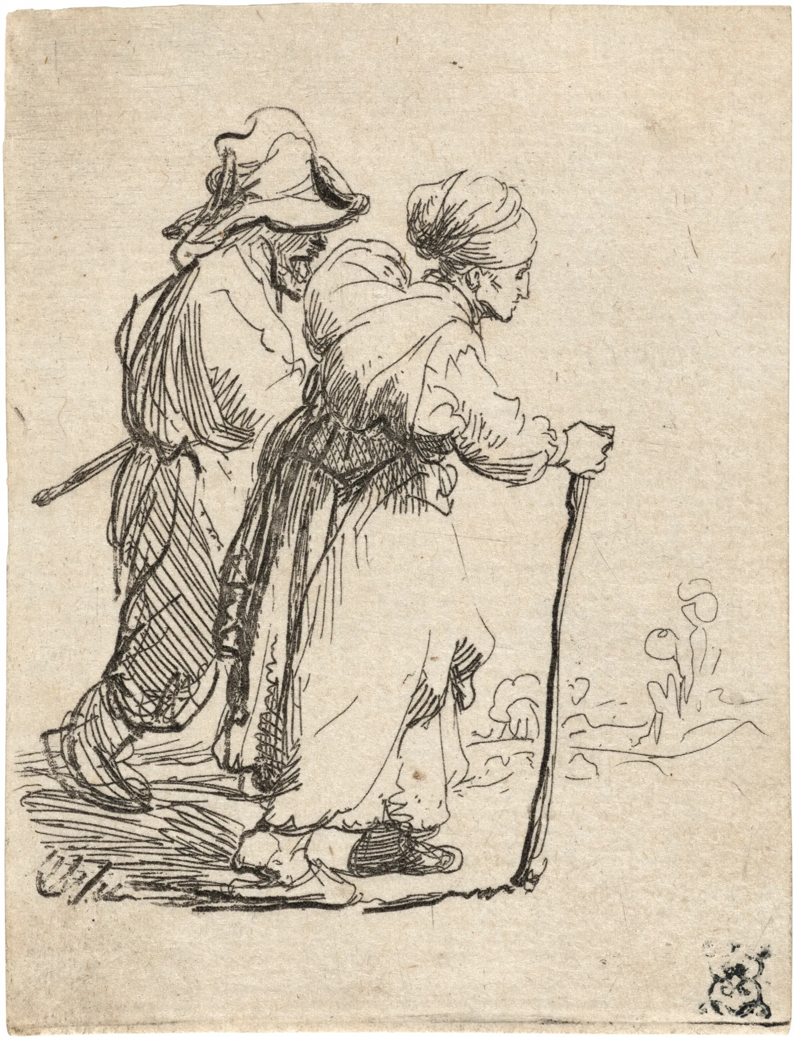 Two Tramps A Man And A Woman Wall Art by Rembrandt van Rijn - Canvas Print