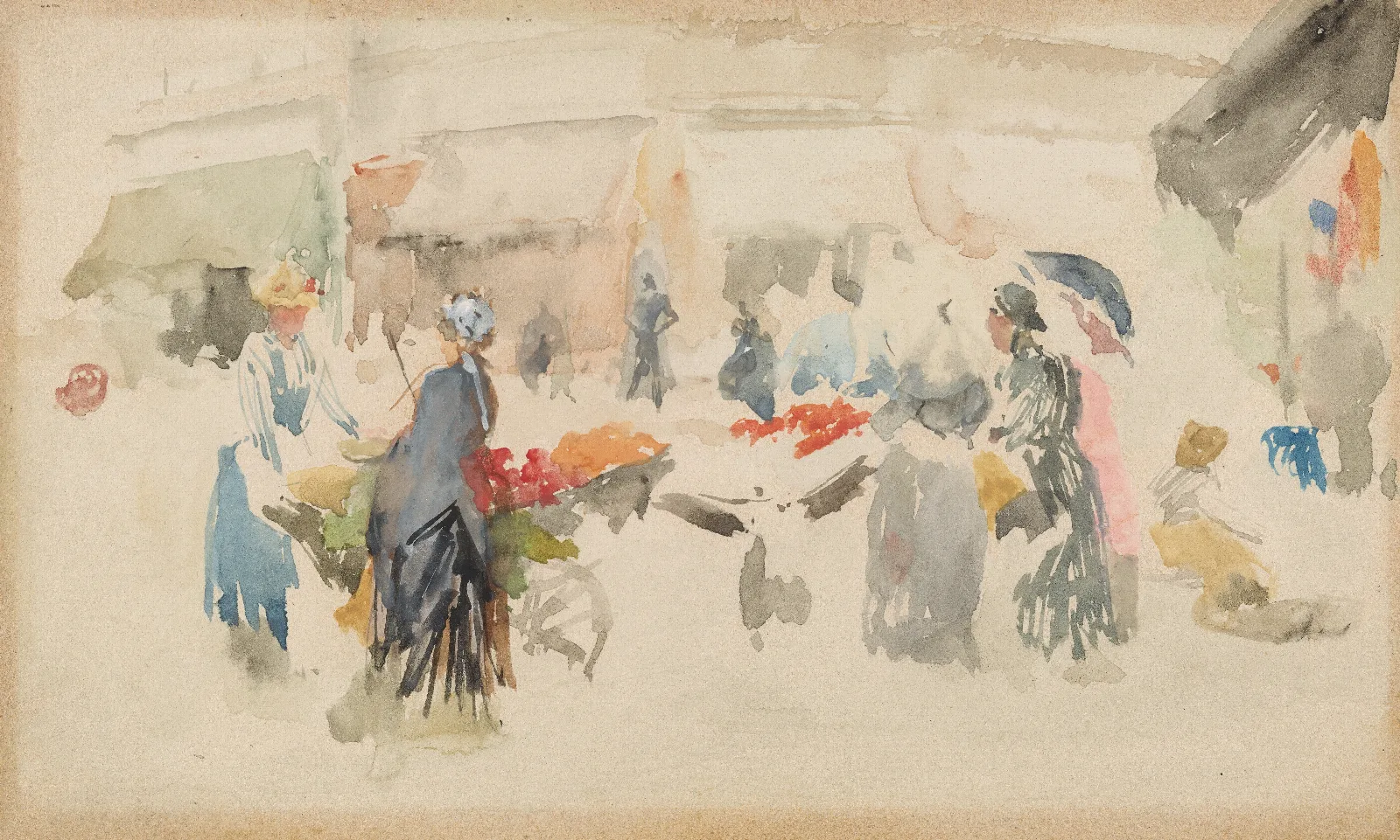 Flower Market Dieppe Wall Art by James Abbott McNeill Whistler - Canvas Print