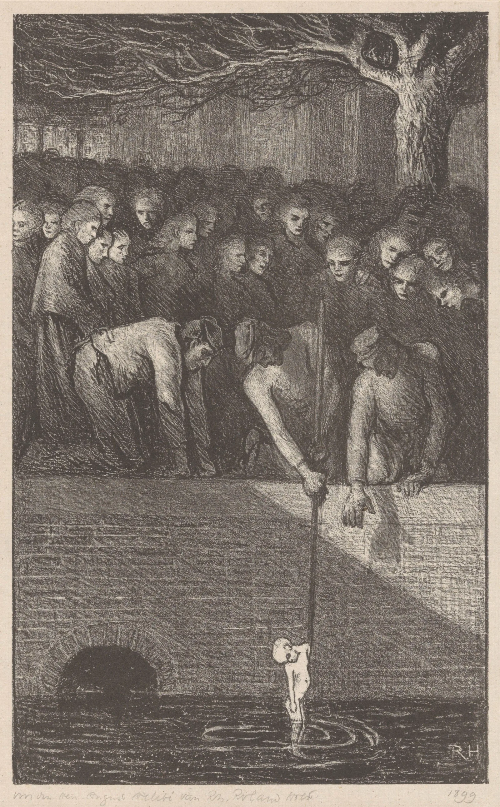 Man Die Een Babylijk Uit Een Gracht Haalt Wall Art by Richard Nicolaüs Roland Holst - Canvas Print