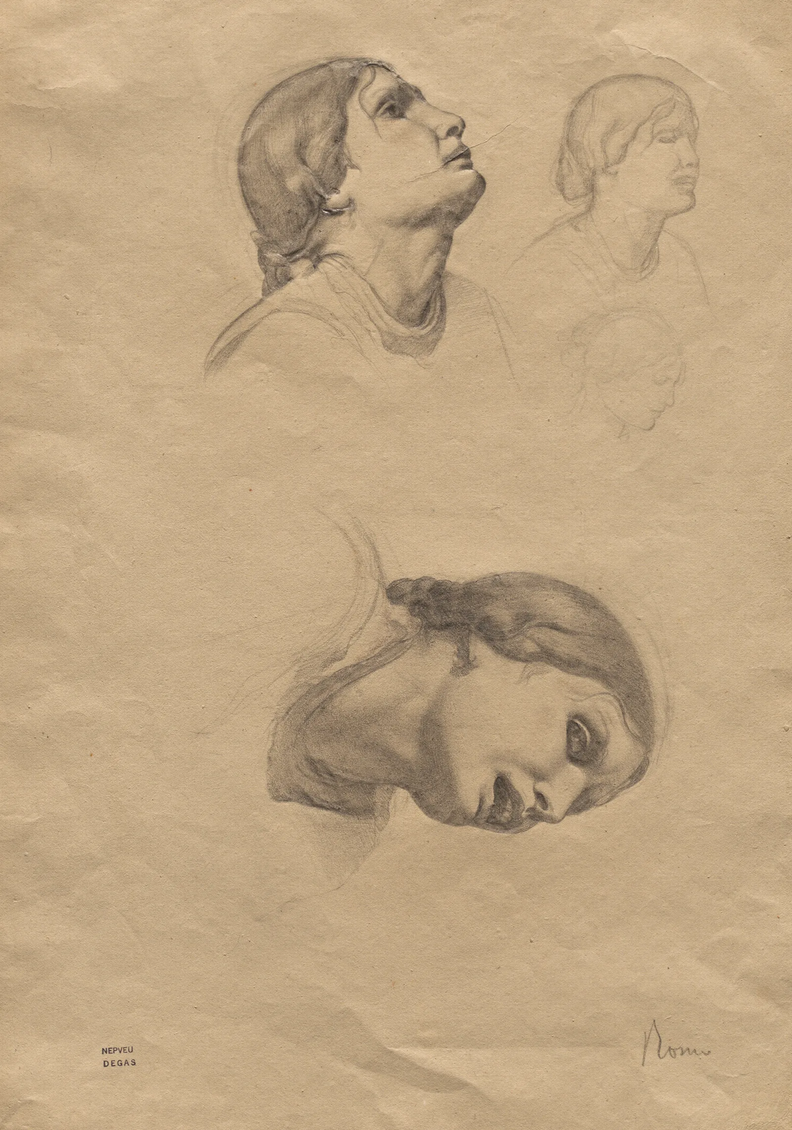 Four Studies Of The Head Of A Young Italian Woman Wall Art by Edgar Degas - Canvas Print