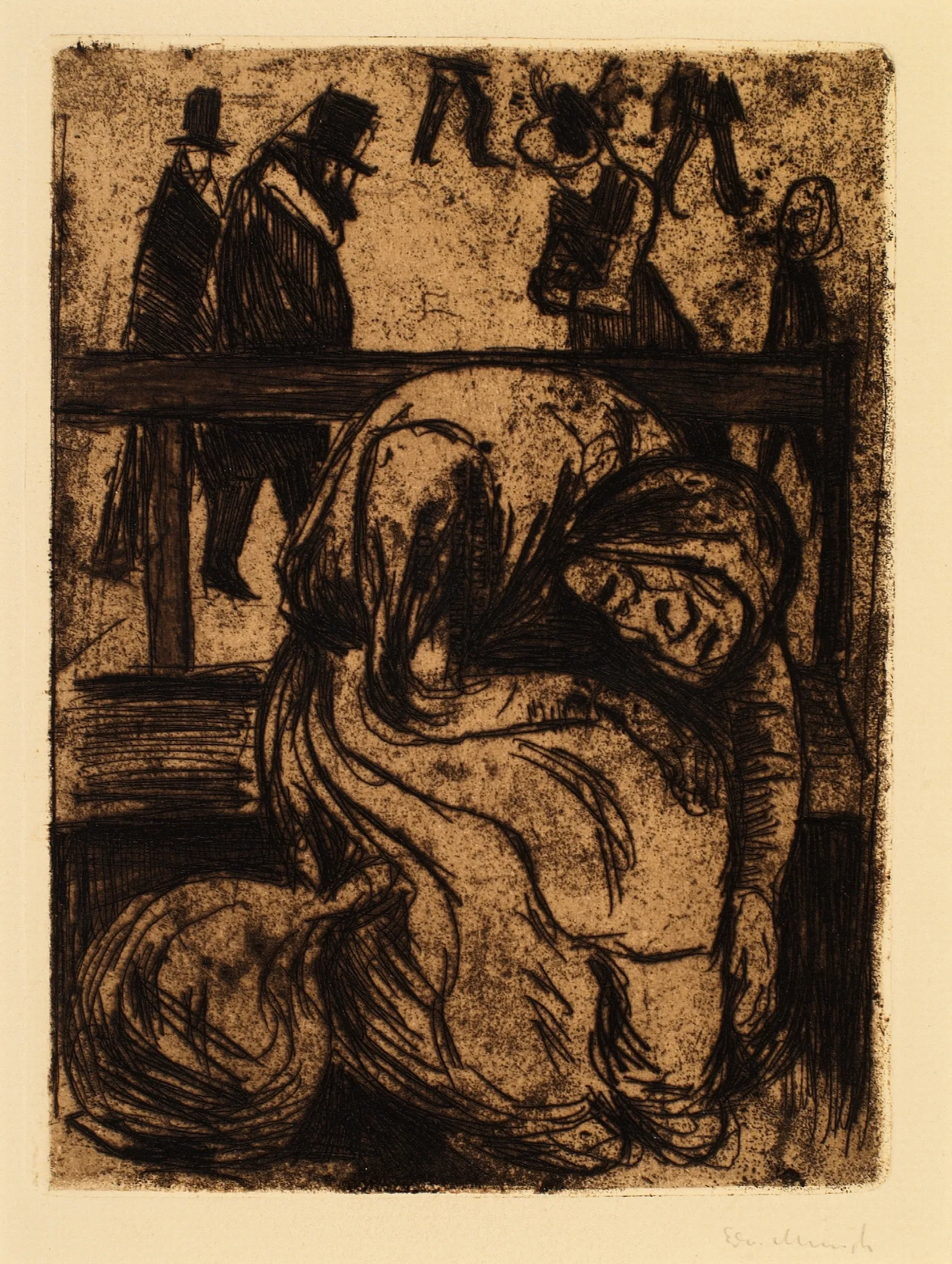 Elderly Woman On A Bench Wall Art by Edvard Munch - Canvas Print