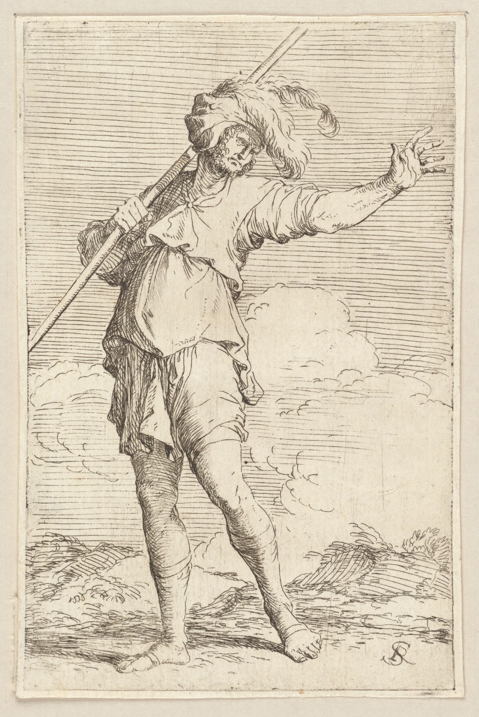 Soldier Carrying A Cane Striding Toward The Left Wall Art by Salvator Rosa - Canvas Print