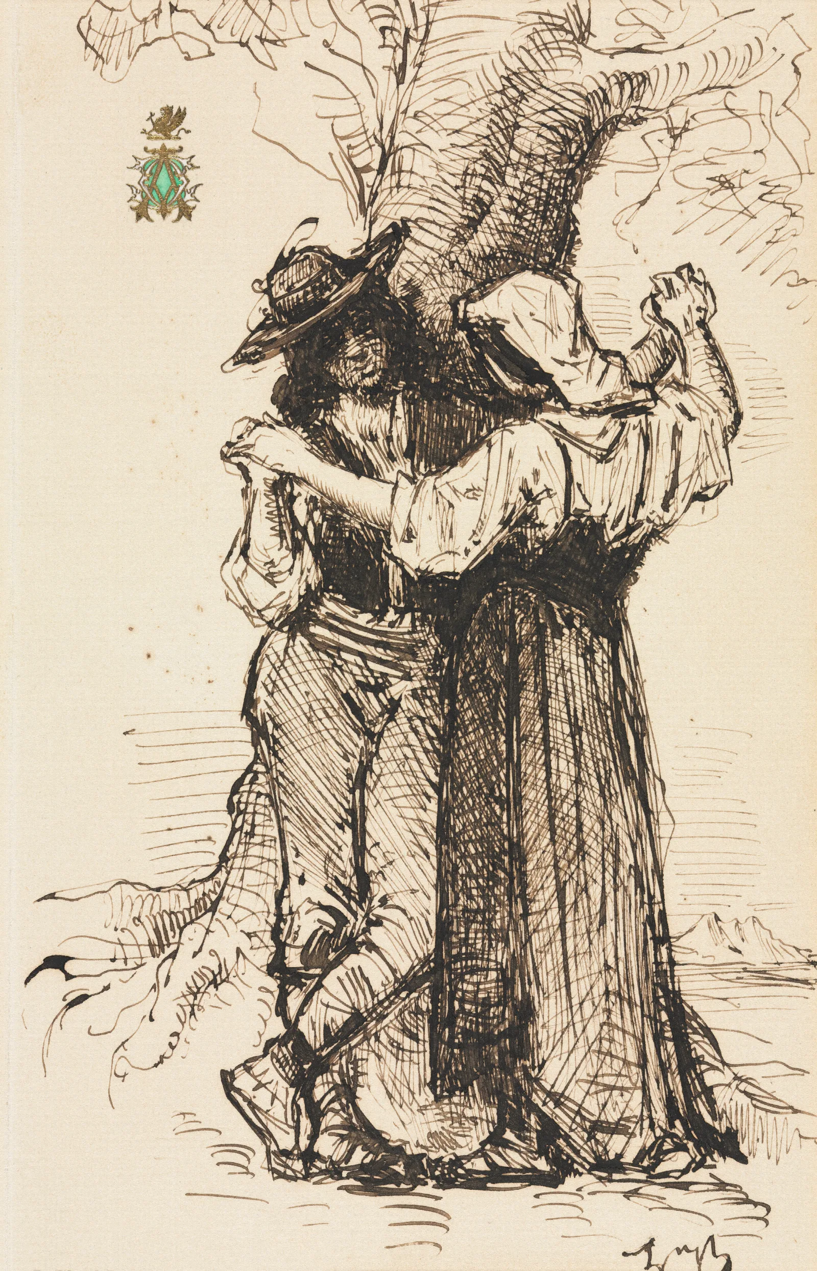 Couple Courting By A Tree Wall Art by Léon Bonnat - Canvas Print