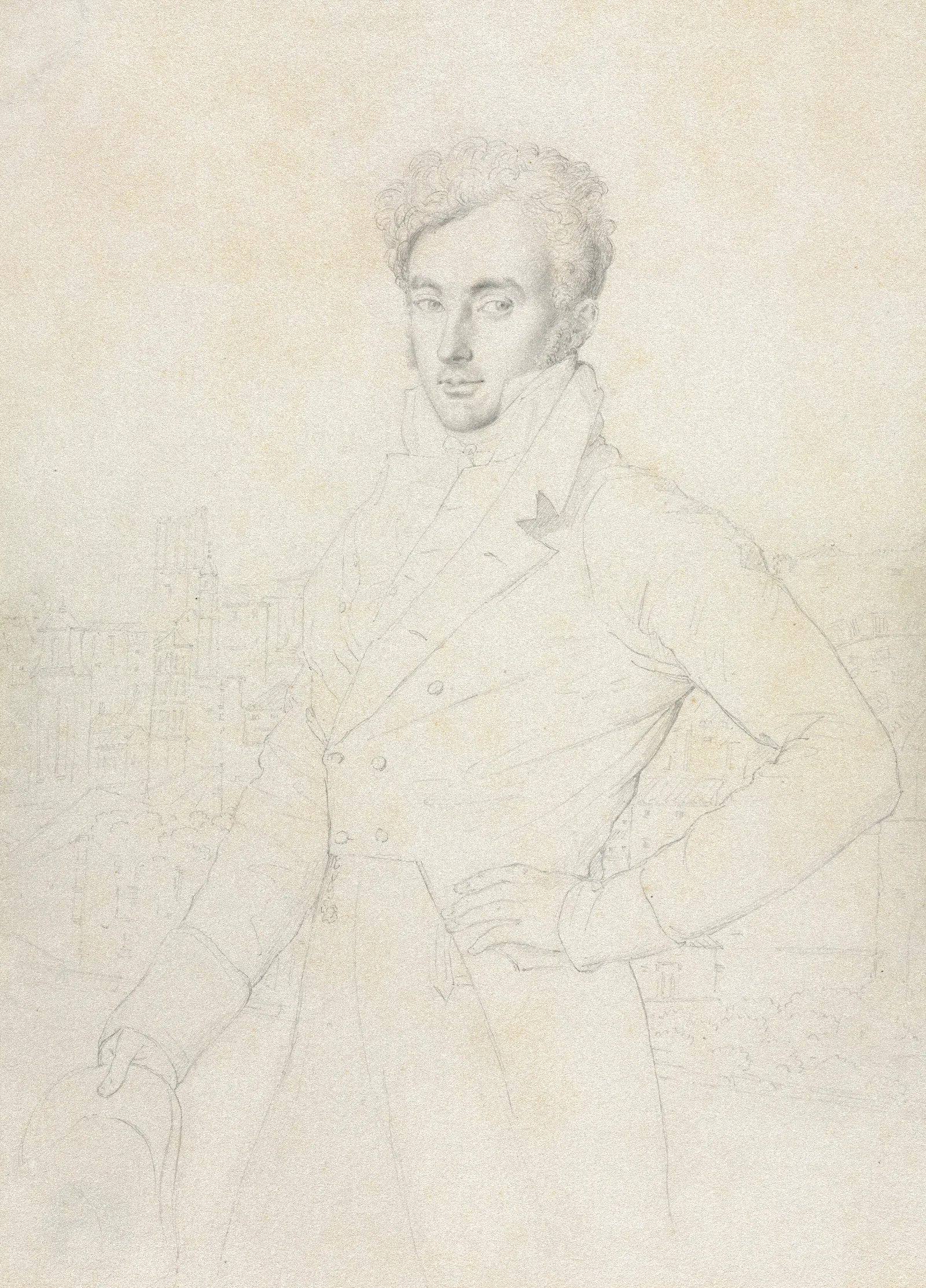 Portrait Of A Young Man Standing On The Quirinal With The Turris Comitum In The Background Wall Art by Jean Auguste Dominique Ingres - Canvas Print