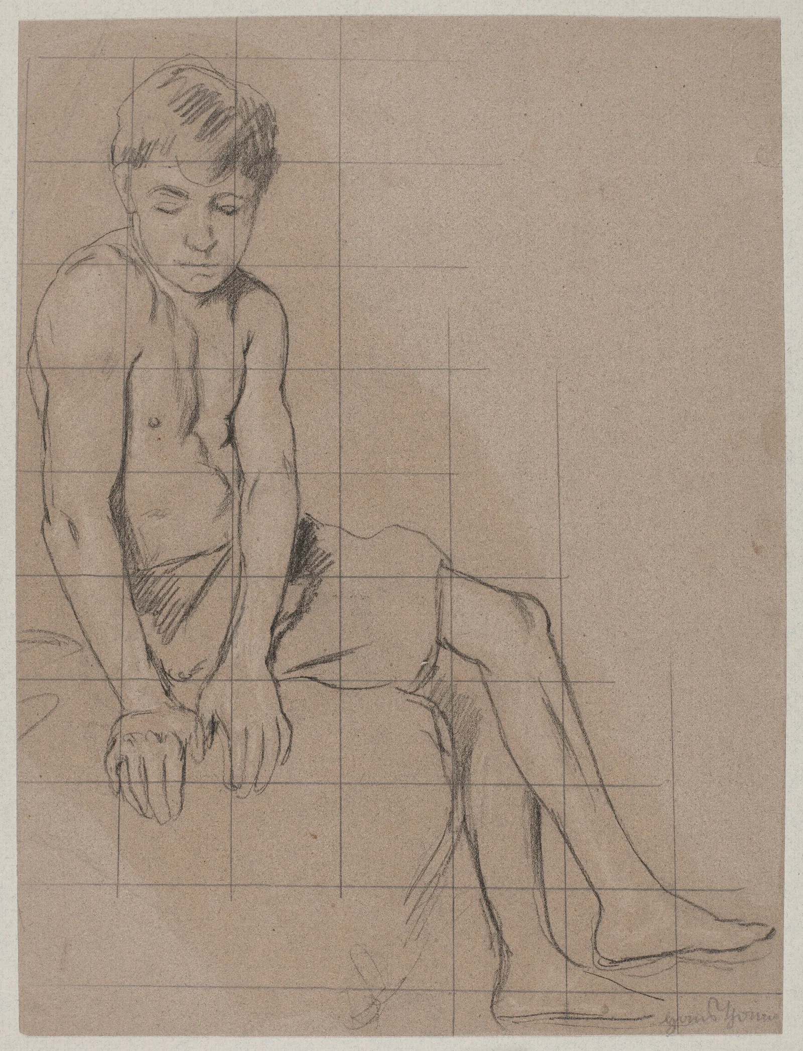 Study Of A Sitting Boy Wall Art by Hans Thoma - Canvas Print