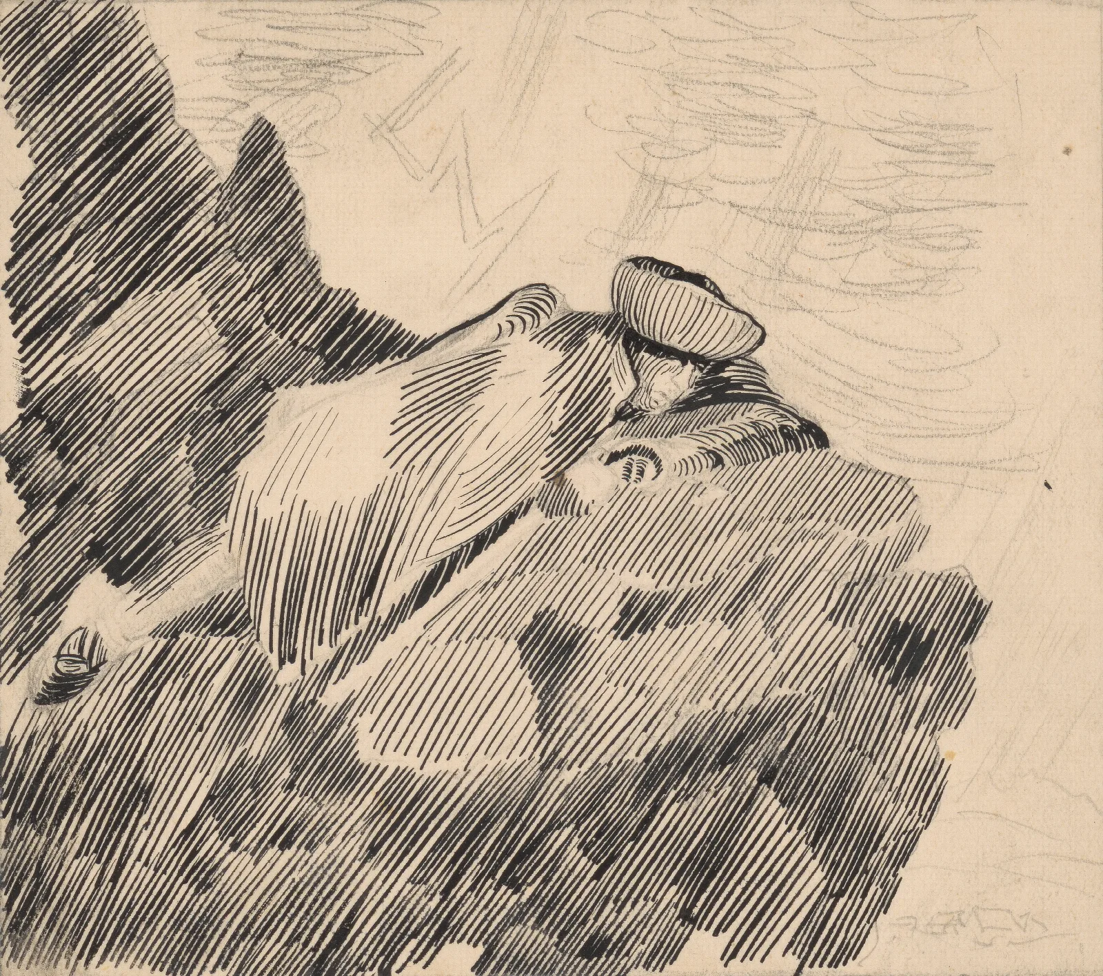 Man Reclining On A Rock Wall Art by Arnold Peter Weisz-Kubínčan - Canvas Print