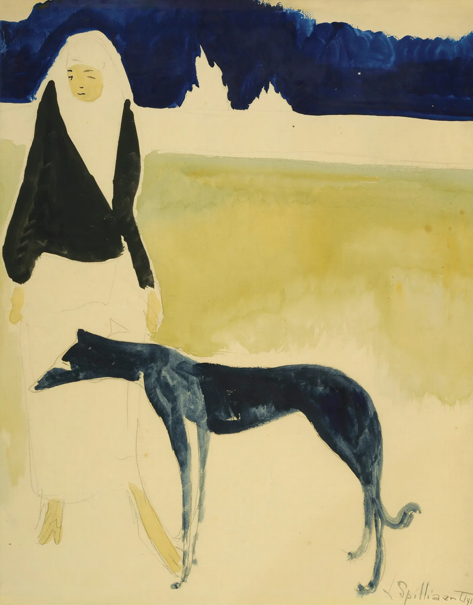 Femme Au Levrier Wall Art by Léon Spilliaert - Canvas Print