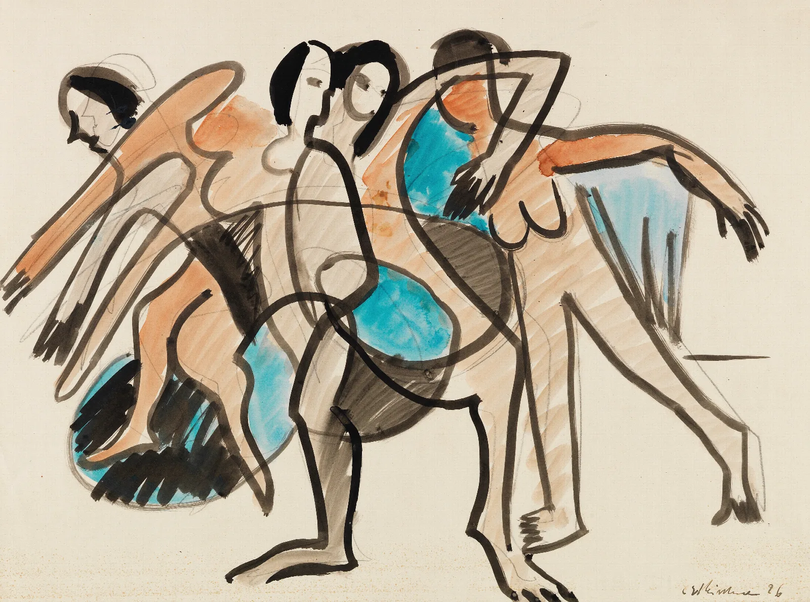 Tanzgruppe Dance Group 2 Wall Art by Ernst Ludwig Kirchner - Canvas Print