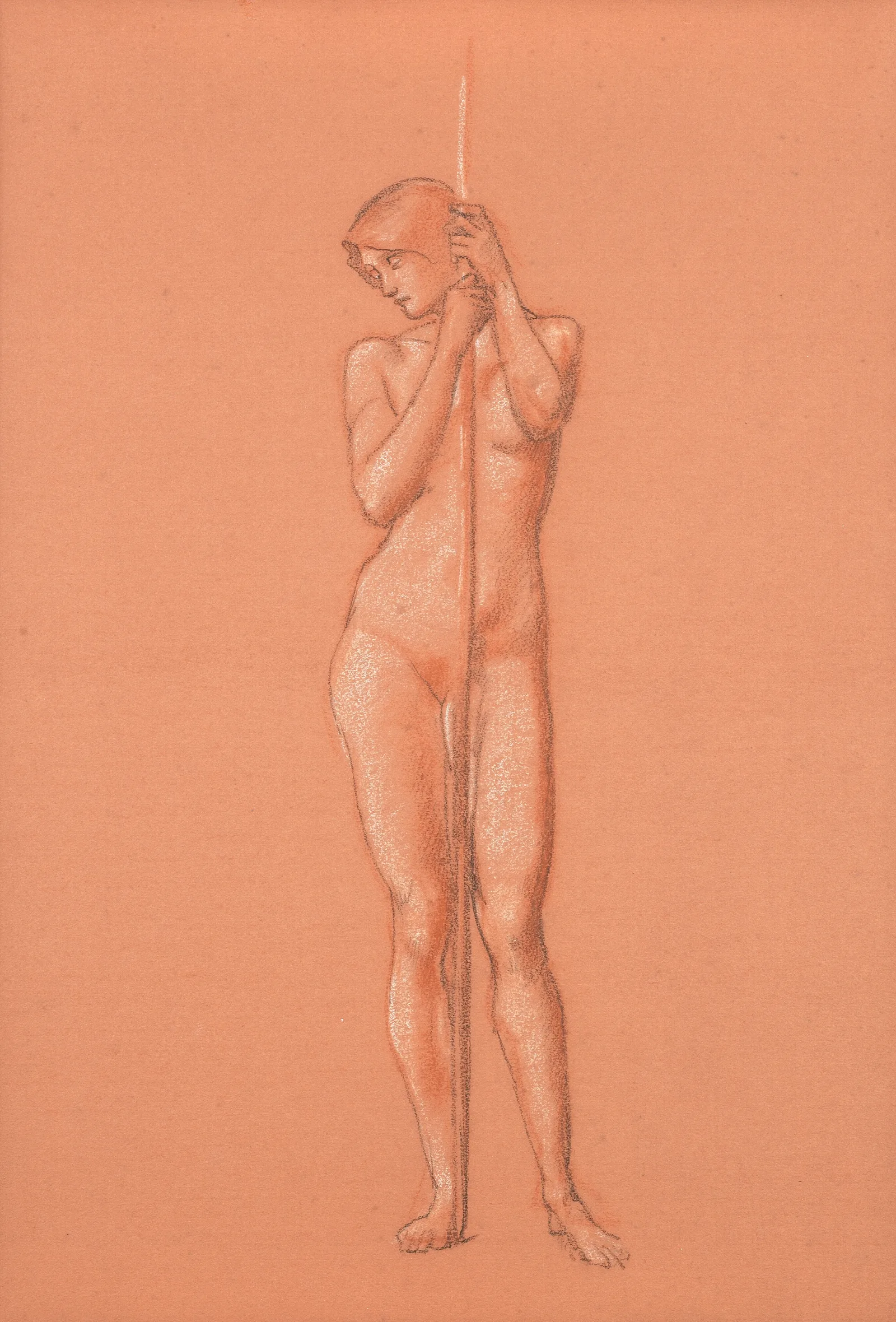 Nude Study For Attendant Figure Holding A Spear In The Sleep Of Arthur In Avalon Wall Art by Sir Edward Coley Burne-Jones - Canvas Print
