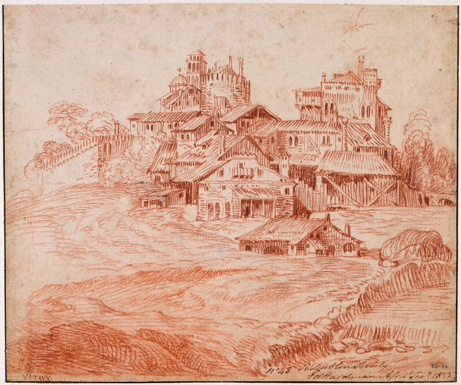 Fortified Village With A Castle Keep And A Church Wall Art by Jean-Antoine Watteau - Canvas Print