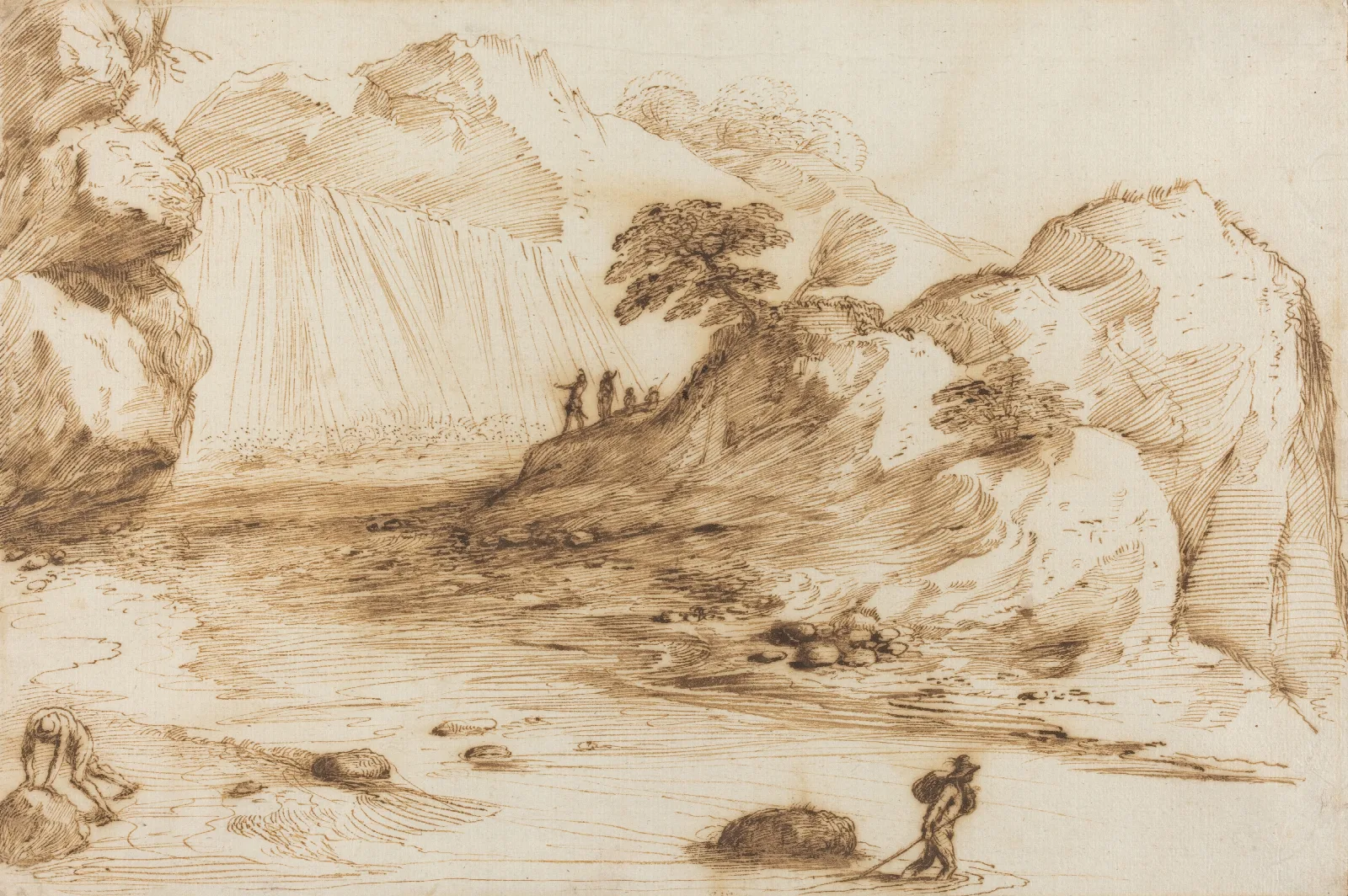Landscape With A Waterfall 2 Wall Art by Guercino - Canvas Print