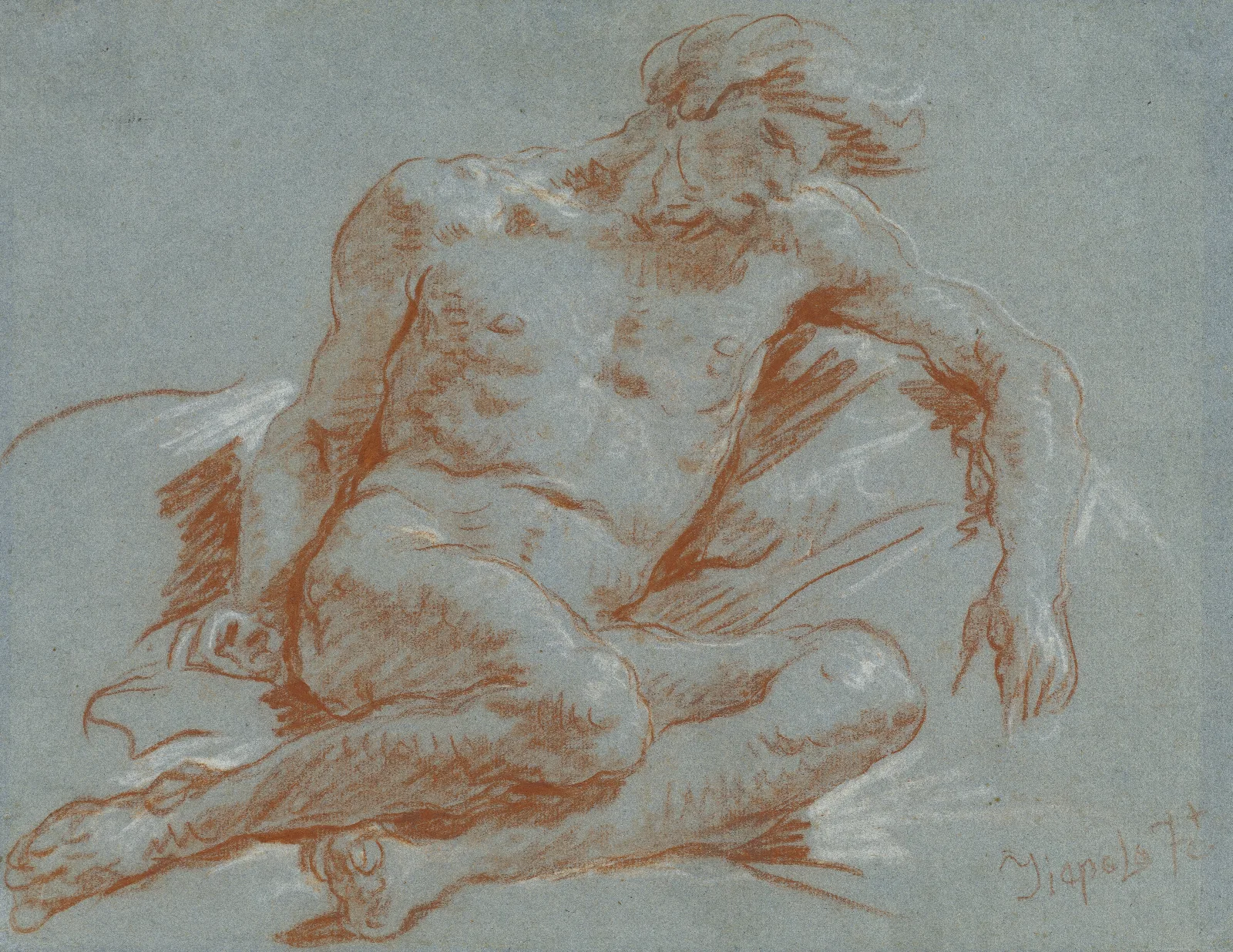 A Seated Male Nude 2 Wall Art by Giovanni Battista Tiepolo - Canvas Print