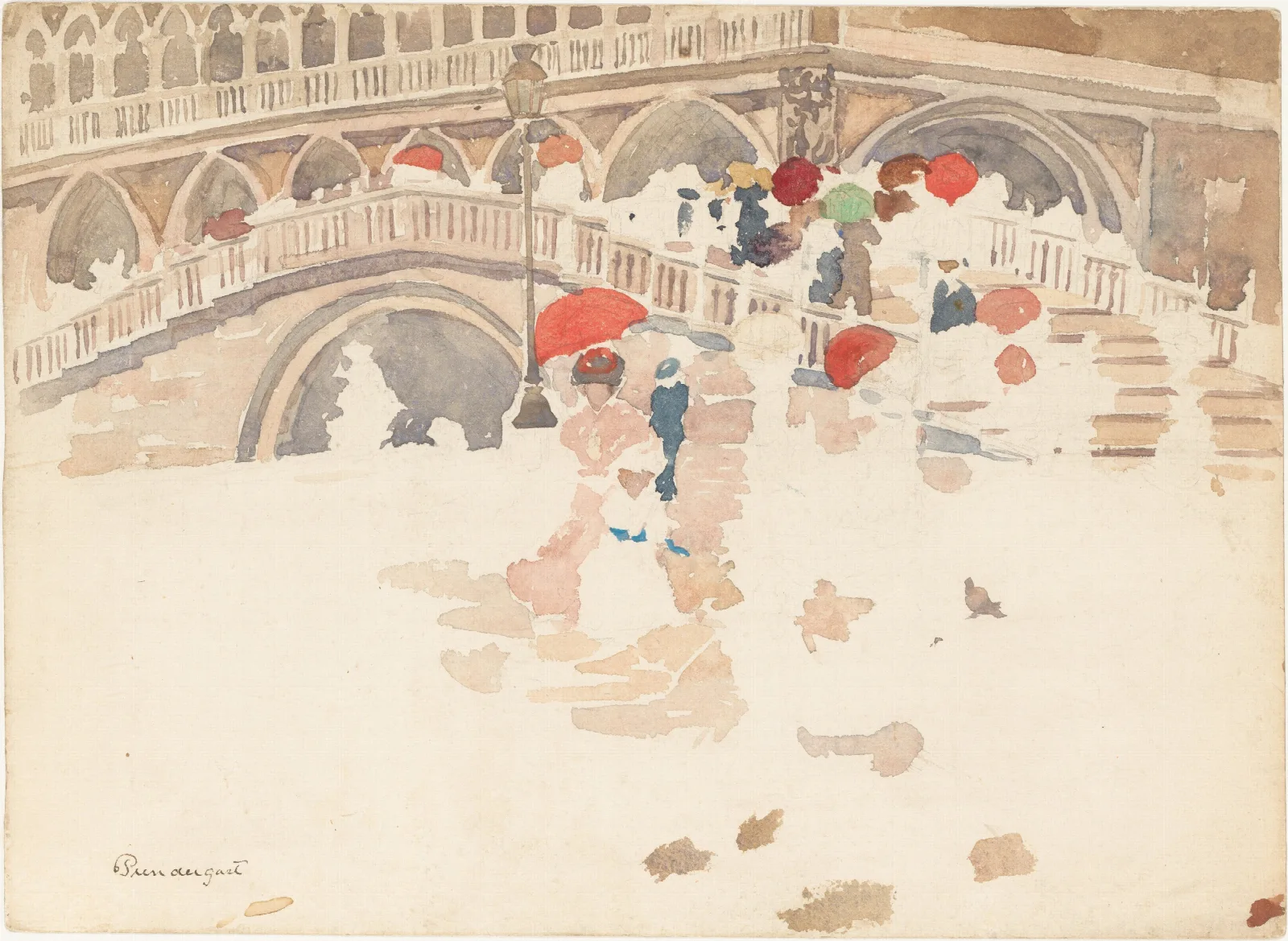 Umbrellas In The Rain Venice Wall Art by Maurice Prendergast - Canvas Print