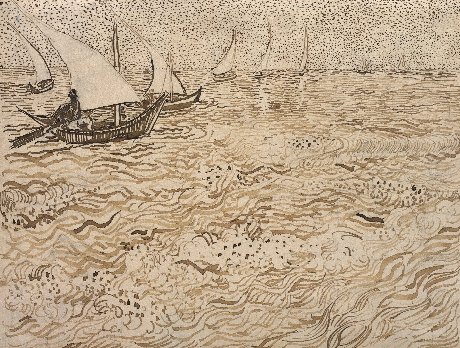 Boats At Saintes Maries Wall Art by Vincent van Gogh - Canvas Print