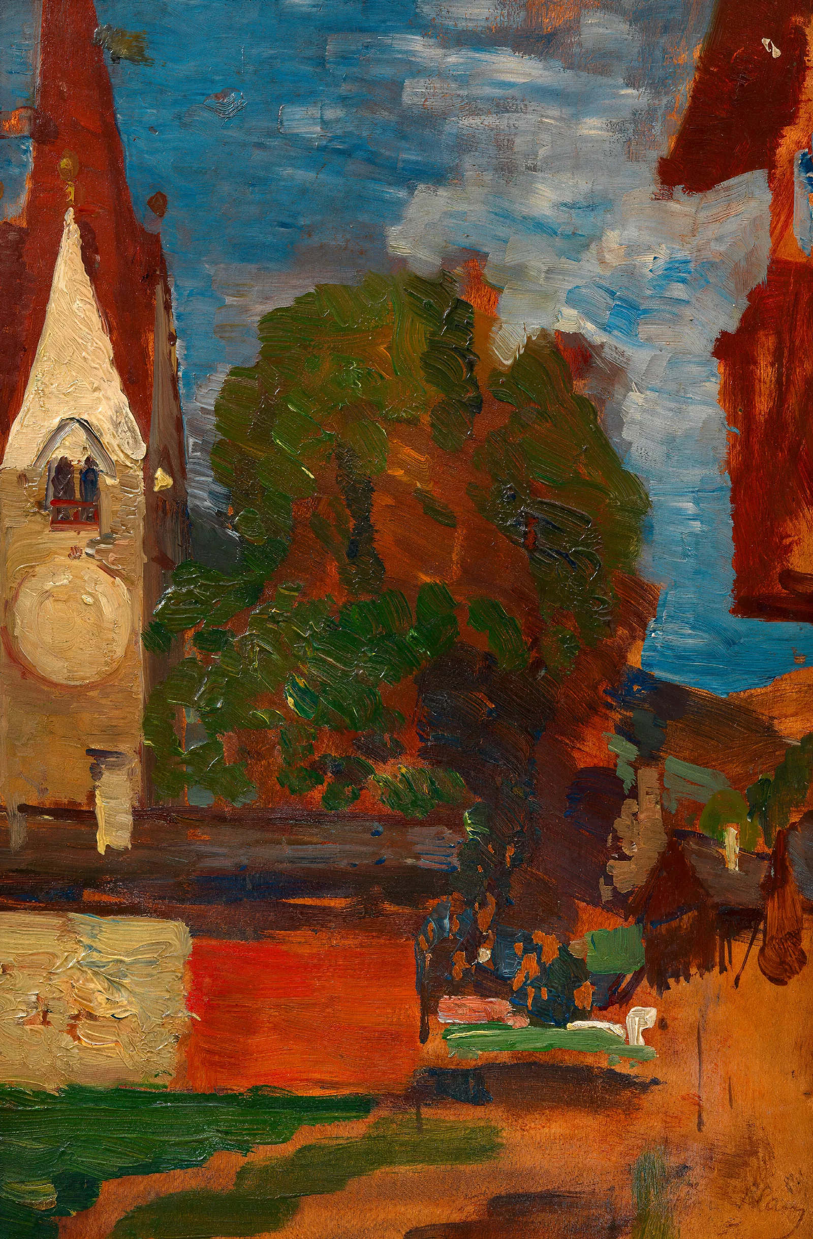 Kirche In Taufers Dorfplatz Wall Art by Tina Blau - Canvas Print