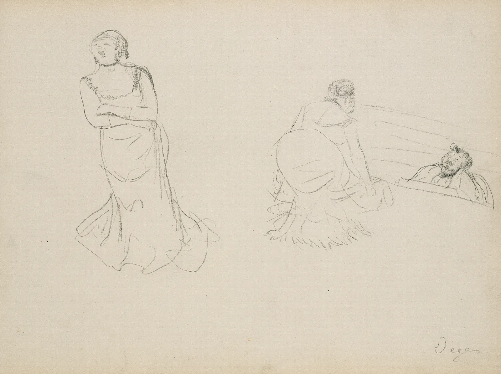 Two Sketches Wall Art by Edgar Degas - Canvas Print