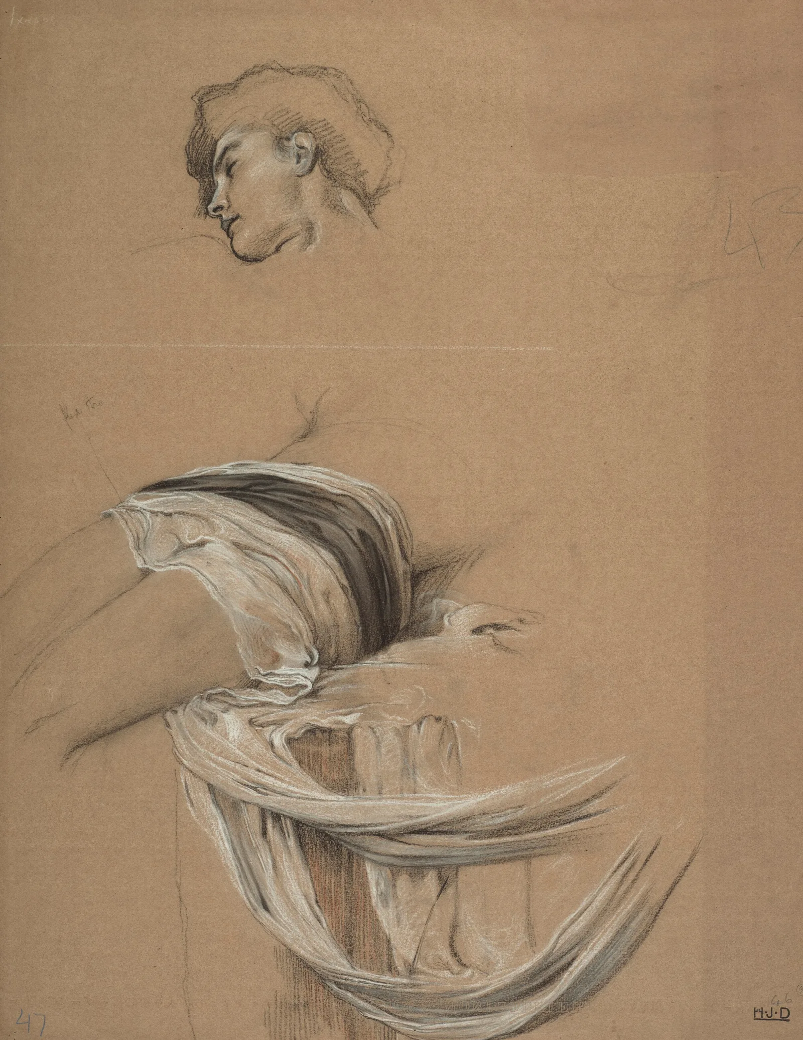 Studies Of A Mans Draped Waist And Head Wall Art by Herbert James Draper - Canvas Print