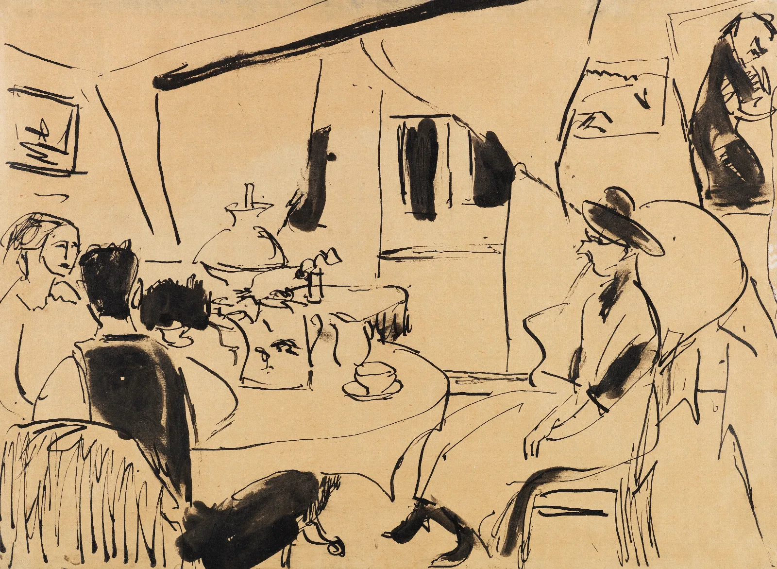 Am Kaffeetisch Bei Otto Mueller Wall Art by Ernst Ludwig Kirchner - Canvas Print
