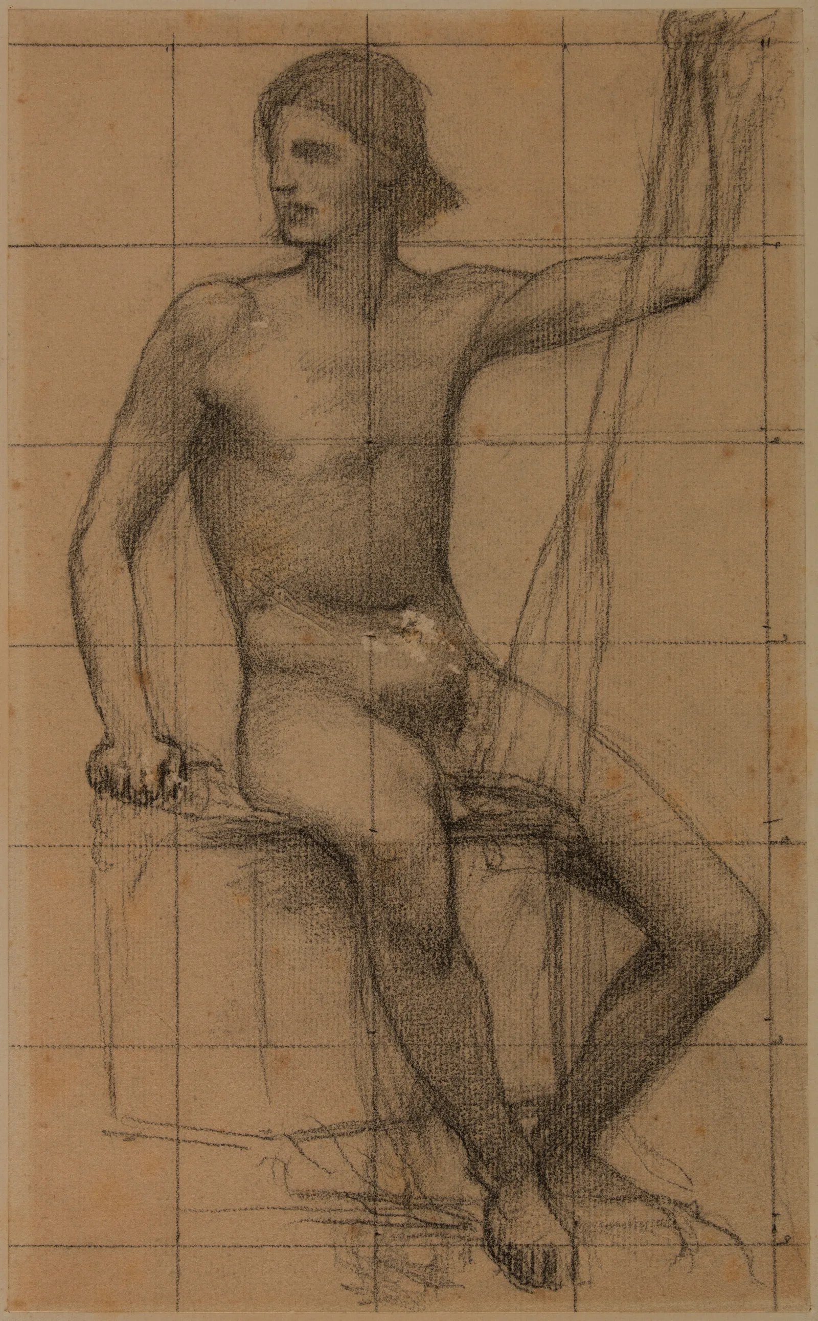 Homme Assis De Face Tenant Un Aviron Entre Ses Jambes Wall Art by Pierre Puvis de Chavannes - Canvas Print