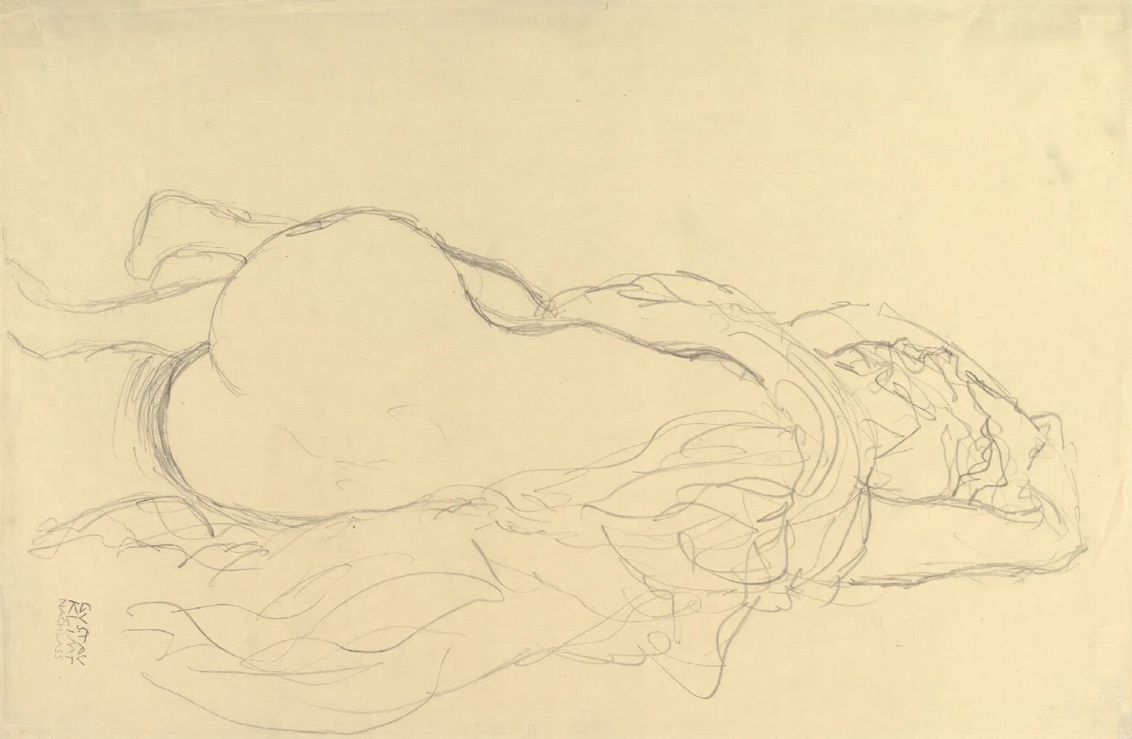 Reclining Nude With Drapery Back View Wall Art by Gustav Klimt - Canvas Print