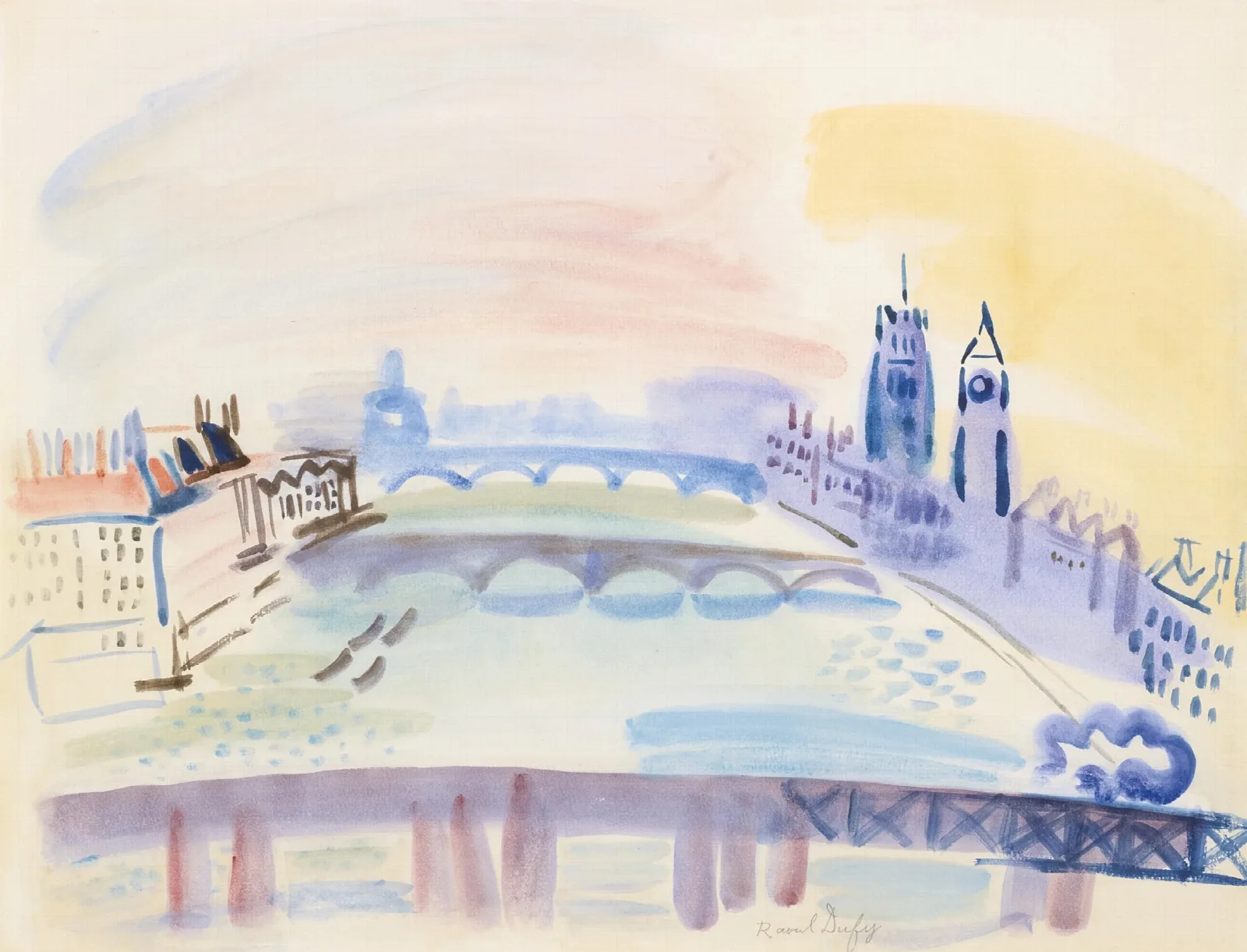 La Tamise Londres Wall Art by Raoul Dufy - Canvas Print