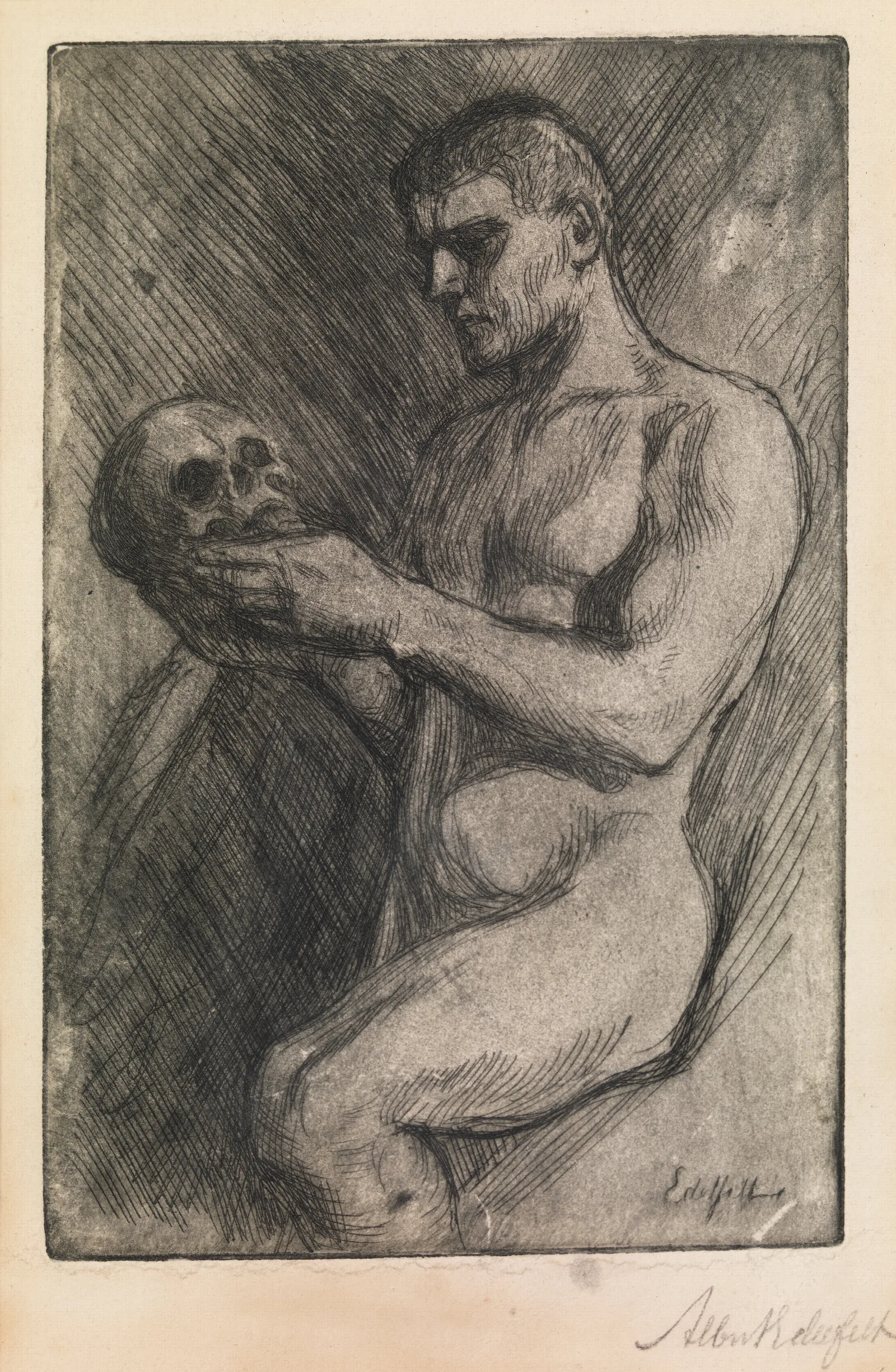 Naked Man And Skull Wall Art by Albert Edelfelt - Canvas Print