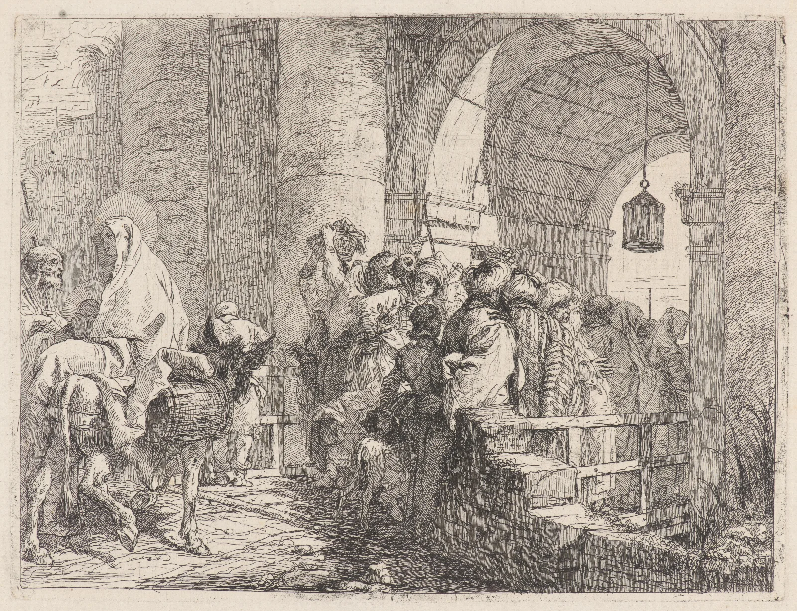 The Holy Family Arriving At A City Gate Wall Art by Giovanni Domenico Tiepolo - Canvas Print