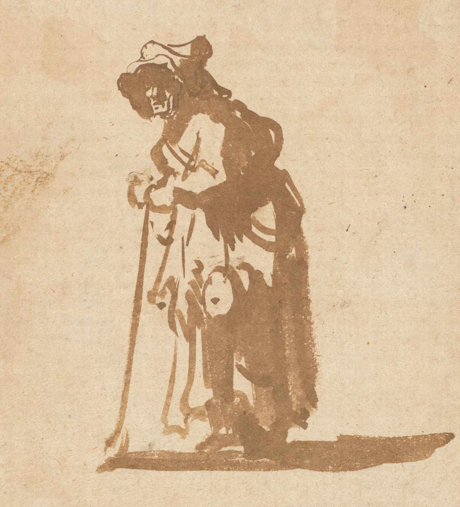 Beggar Woman Leaning On A Stick Wall Art by Rembrandt van Rijn - Canvas Print