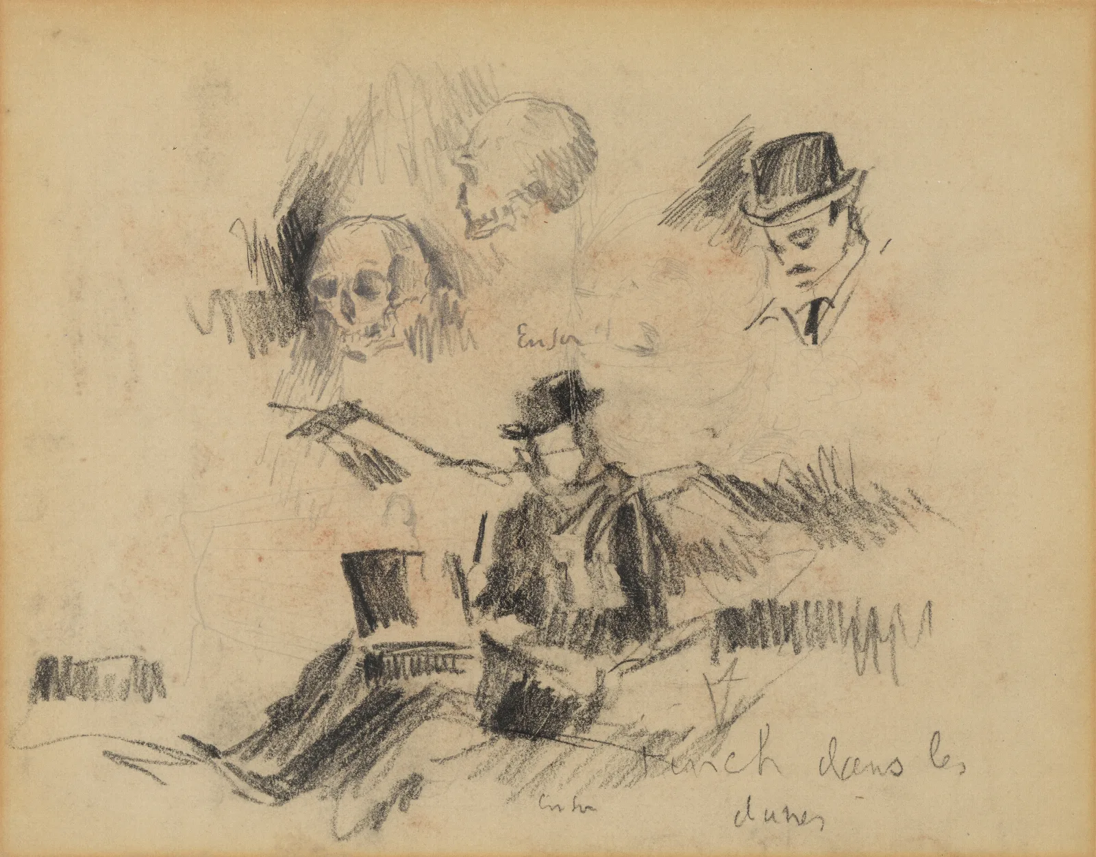 Doodshoofden En Willy Finch In De Duinen Wall Art by James Ensor - Canvas Print