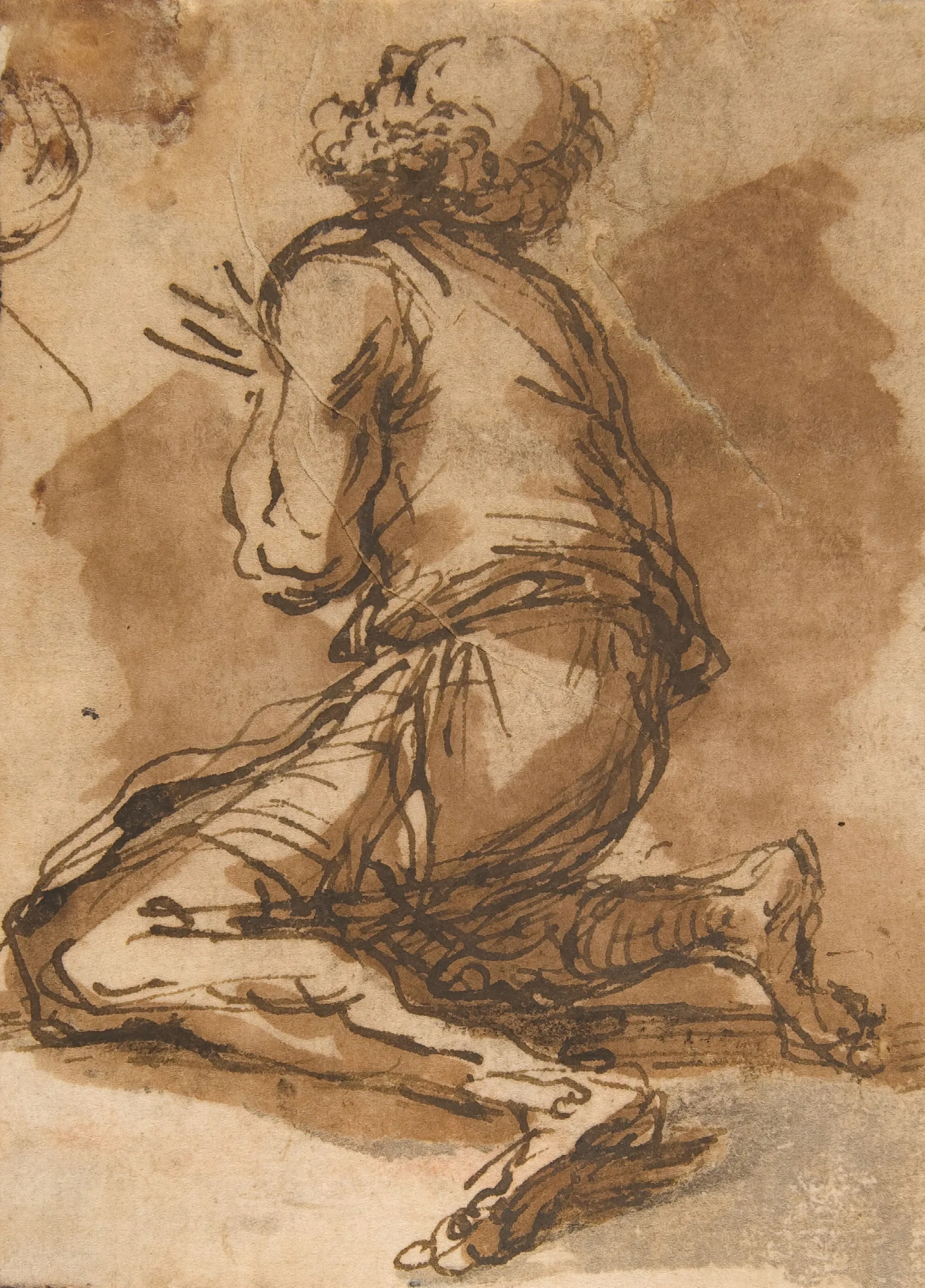 Old Man Kneeling Facing Upper Left Wall Art by Salvator Rosa - Canvas Print