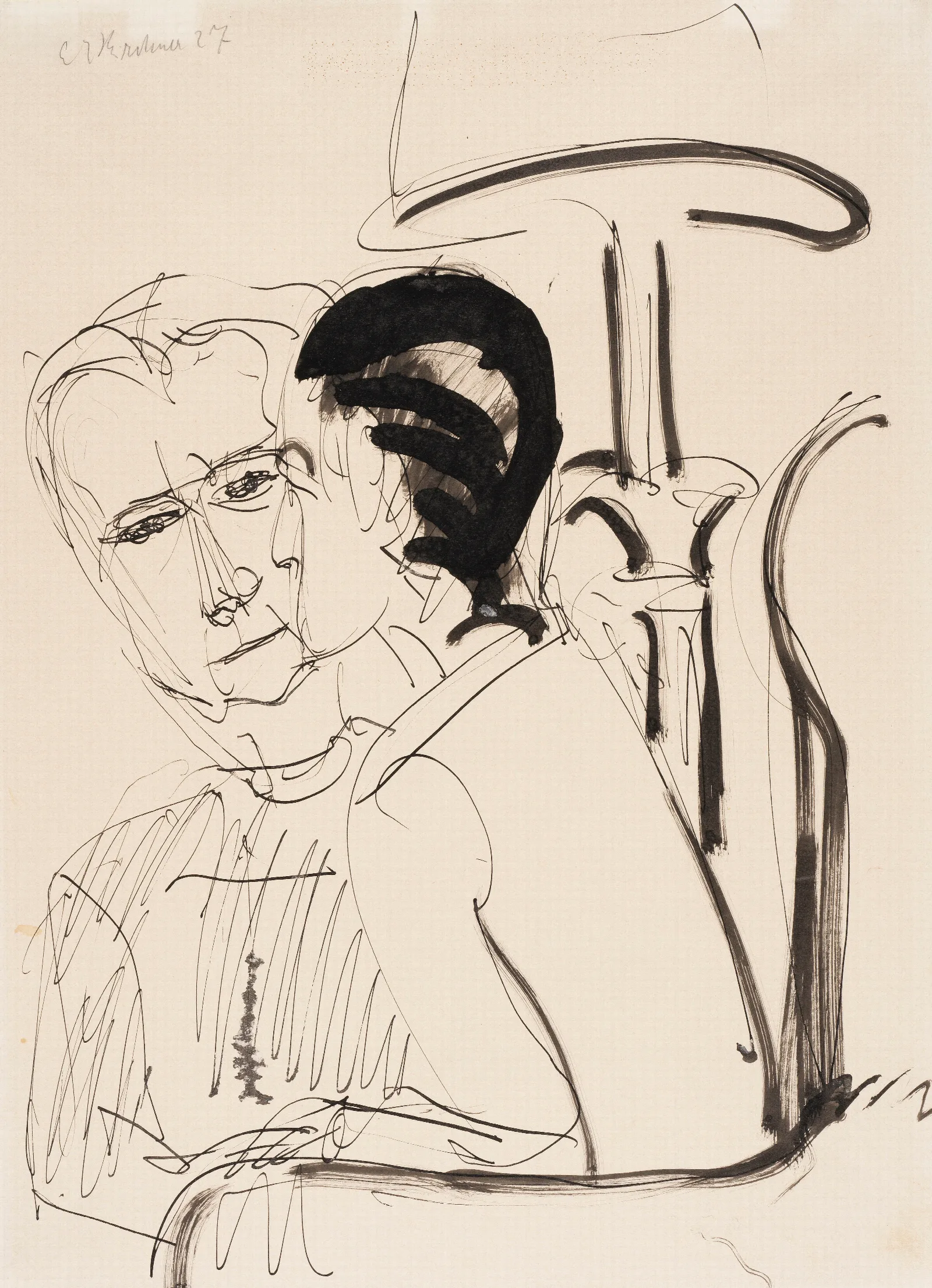 Gesprach Unter Der Lampe Wall Art by Ernst Ludwig Kirchner - Canvas Print