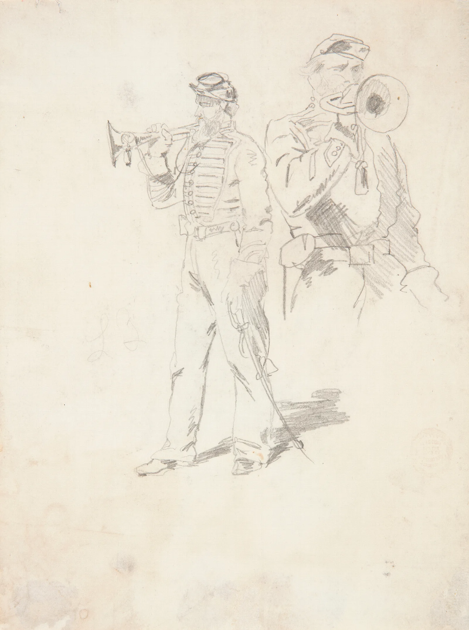 Two Studies Of A Bugler Wall Art by Winslow Homer - Canvas Print