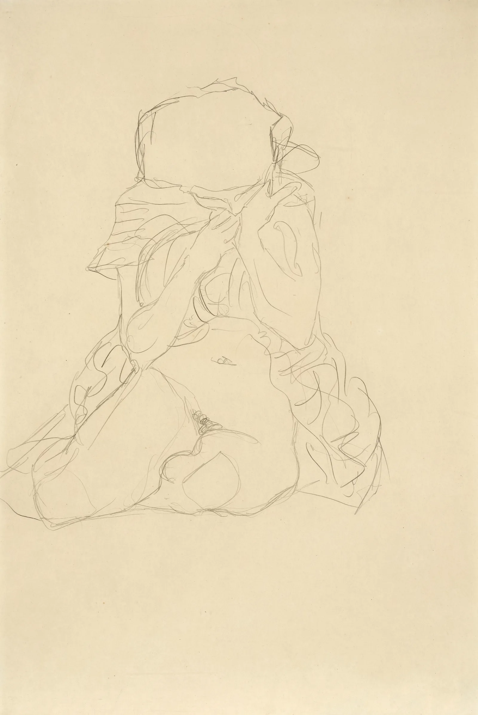 Sitzender Halbakt Von Vorne Studie Zu Tod Und Leben Semi Nude Seated Study For Death And Life Wall Art by Gustav Klimt - Canvas Print