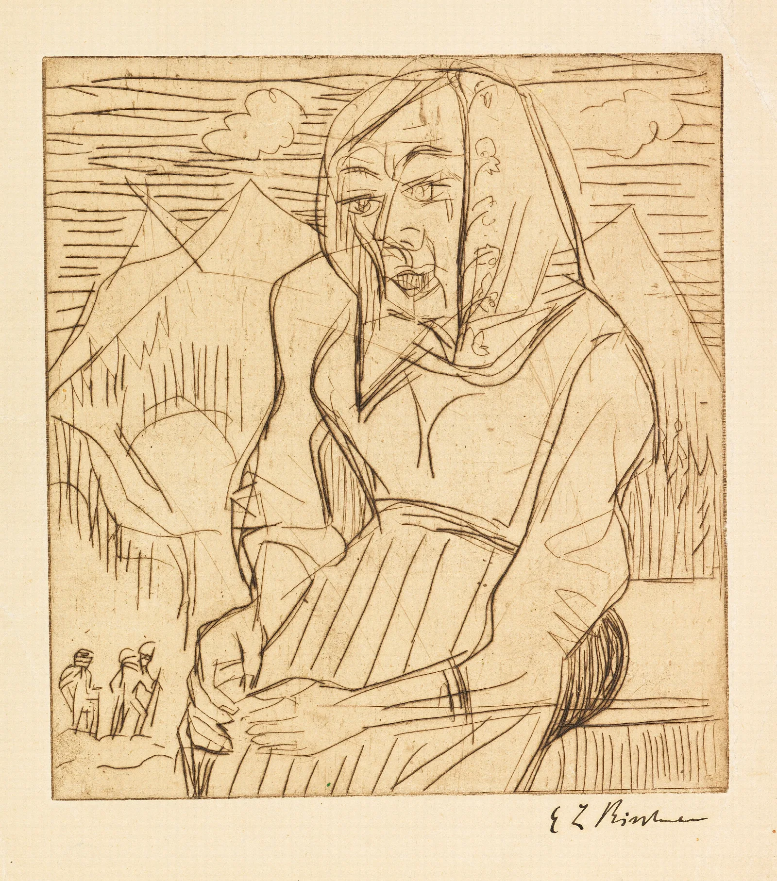 Sitzende Bauerin Wall Art by Ernst Ludwig Kirchner - Canvas Print