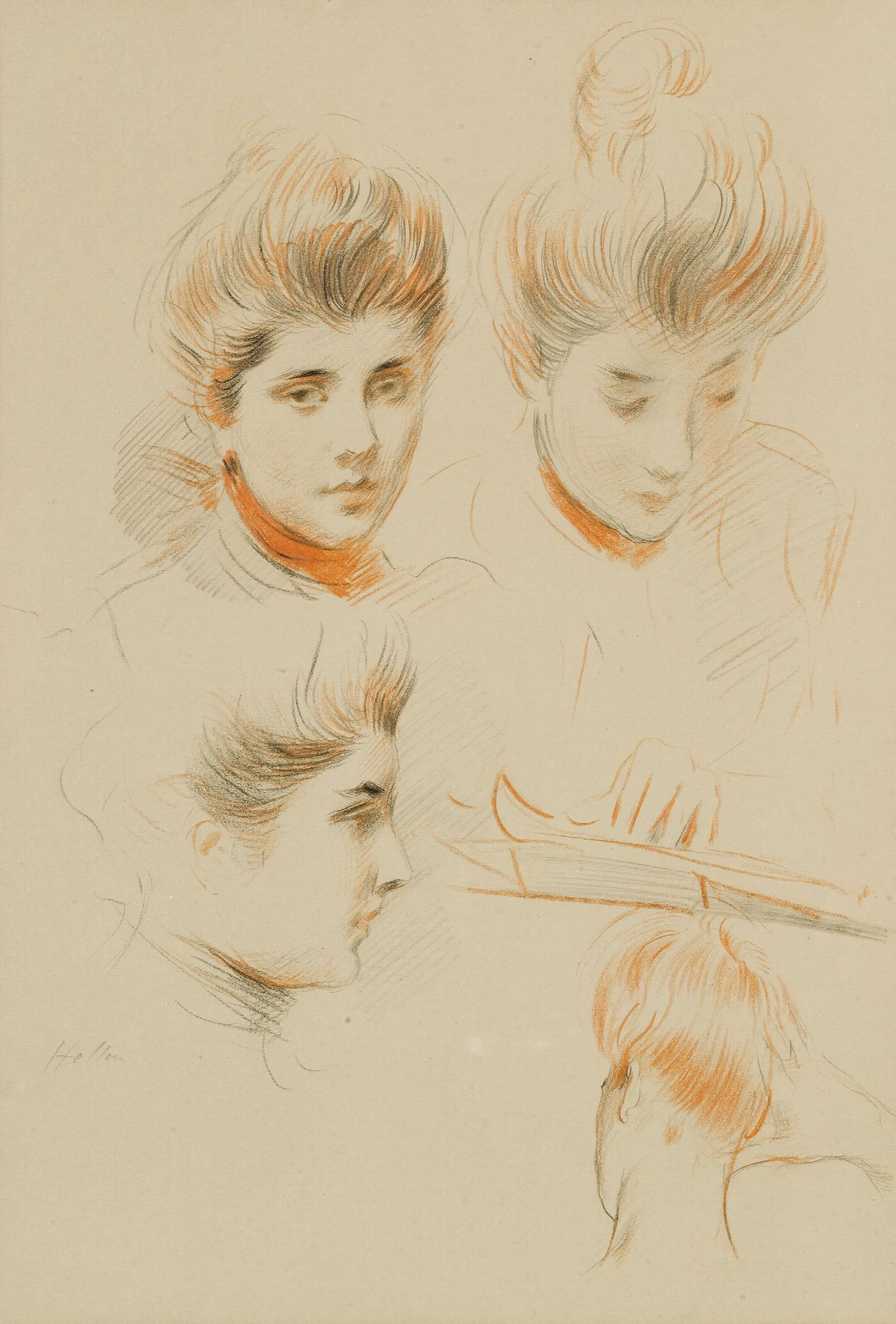 Studies Of The Head Of A Young Woman Wall Art by Paul César Helleu - Canvas Print