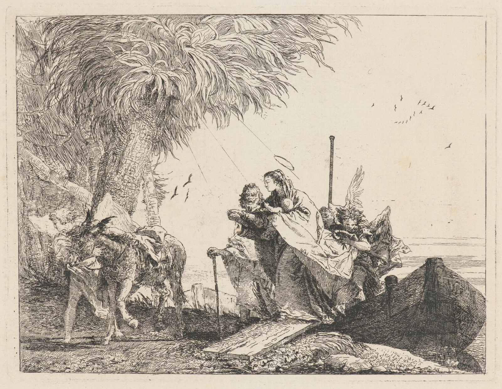 The Holy Family Disembarking Wall Art by Giovanni Domenico Tiepolo - Canvas Print