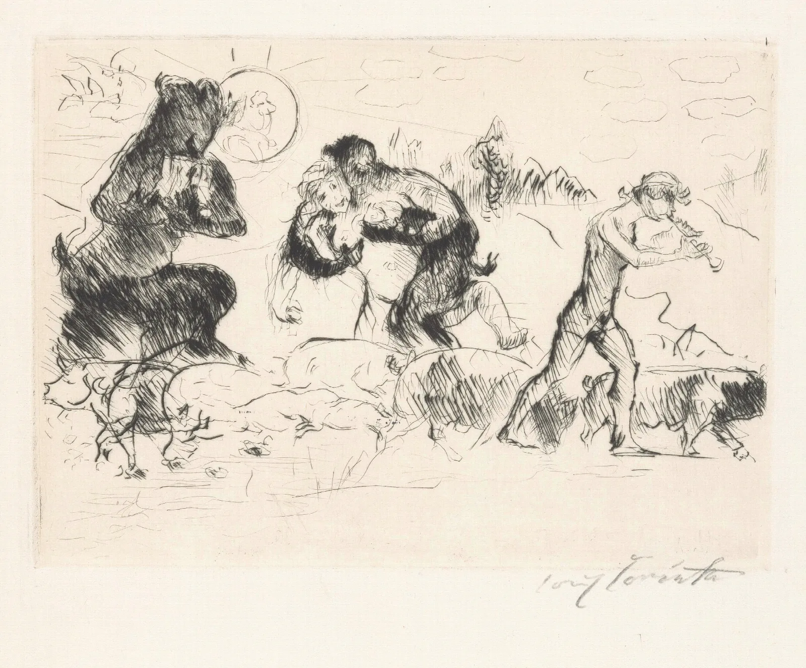 Saters Een Nimf Een Faun En Een Toom Varkens Wall Art by Lovis Corinth - Canvas Print