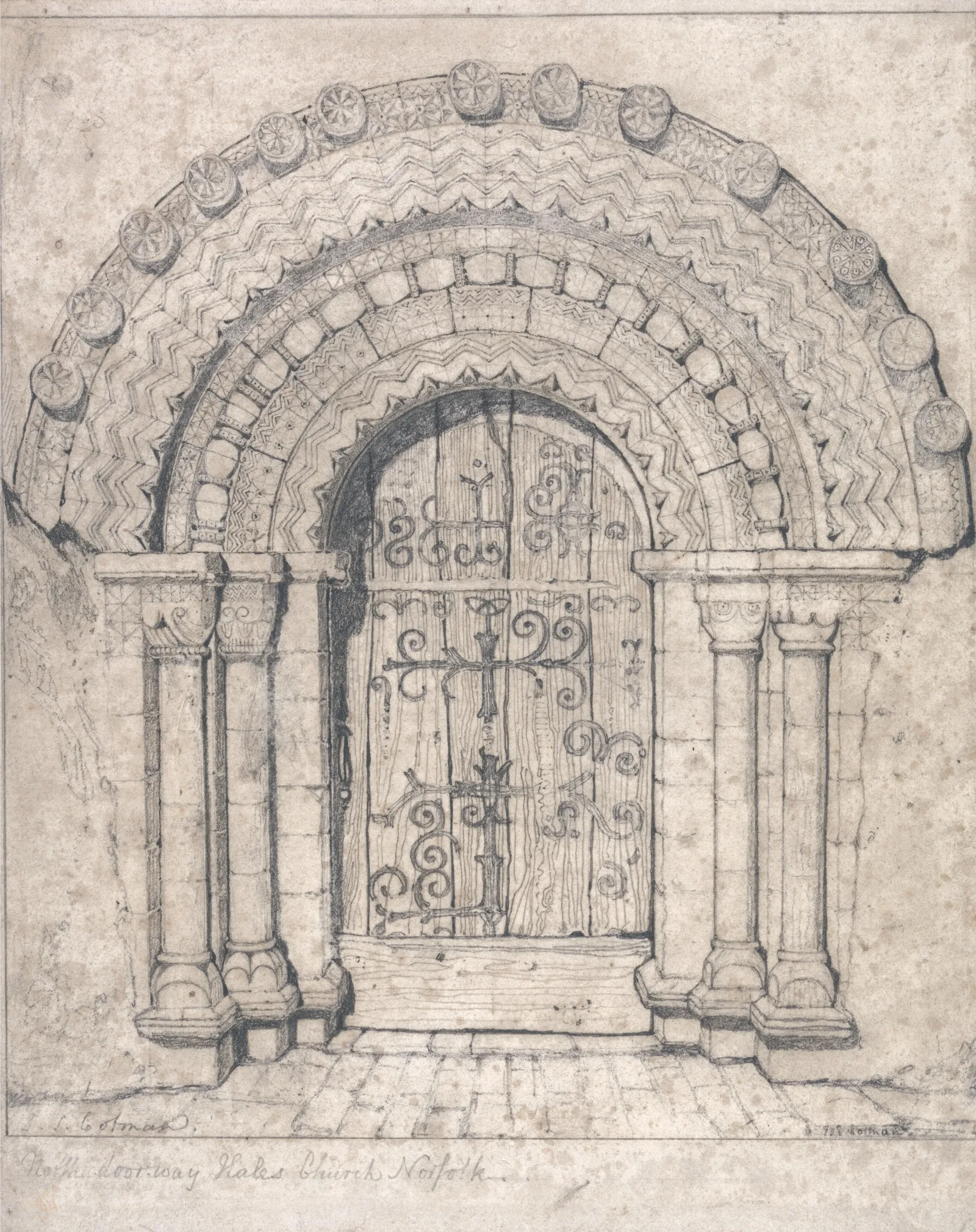 North Doorway Of Hales Church Norfolk Wall Art by John Sell Cotman - Canvas Print