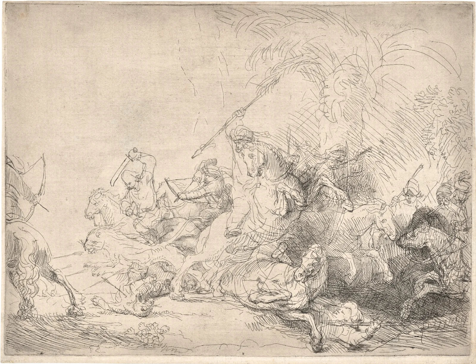 The Large Lion Hunt Wall Art by Rembrandt van Rijn - Canvas Print