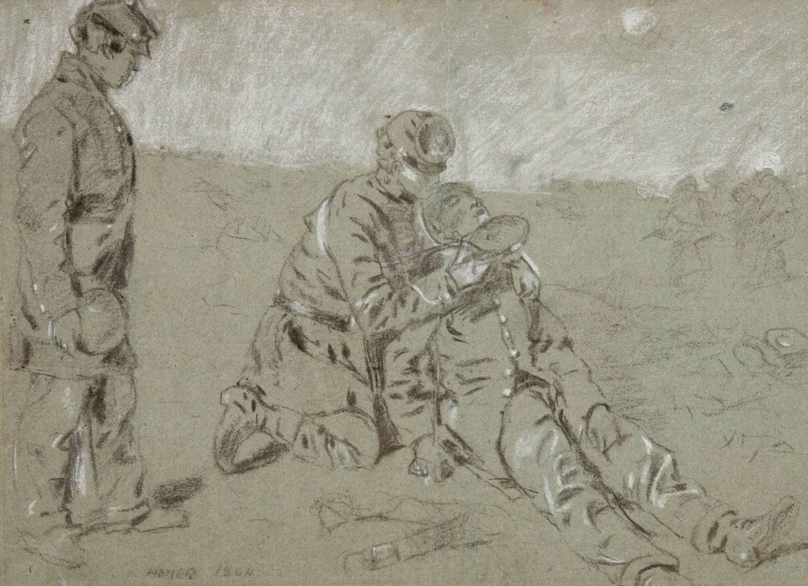 Soldier Giving Water To A Wounded Companion Wall Art by Winslow Homer - Canvas Print
