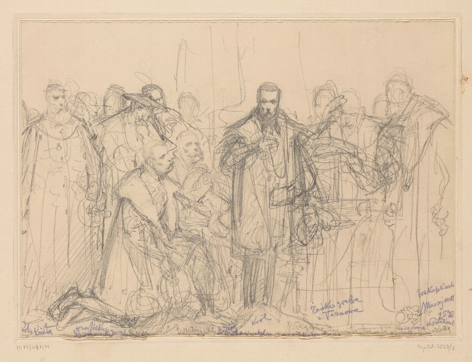 Begging Sigismund Augustus To Leave Barbara Conceptual Sketch Wall Art by Jan Matejko - Canvas Print