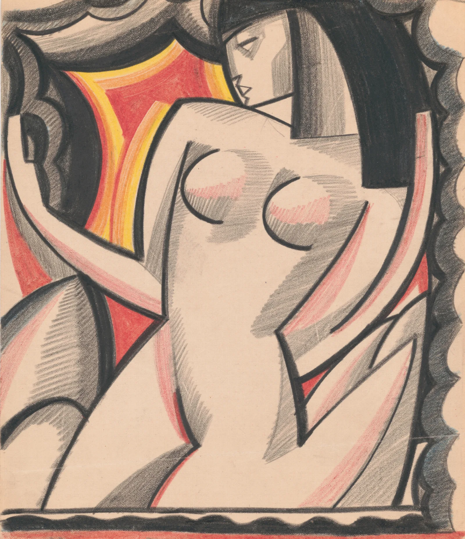 Graphic Design Of Nude Female Cubist Composition Drawing Wall Art by Winold Reiss - Canvas Print