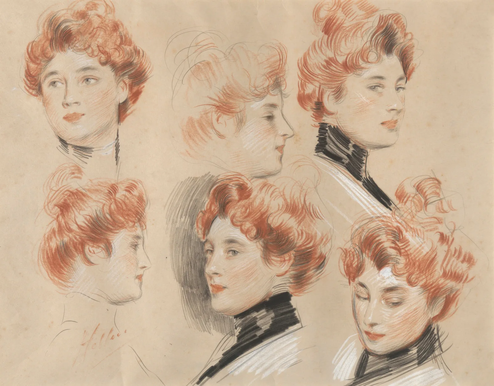 Six Studies Of The Head Of A Lady Traditionally Identified As Mrs Gertrude Vanderbilt Whitney Wall Art by Paul César Helleu - Canvas Print