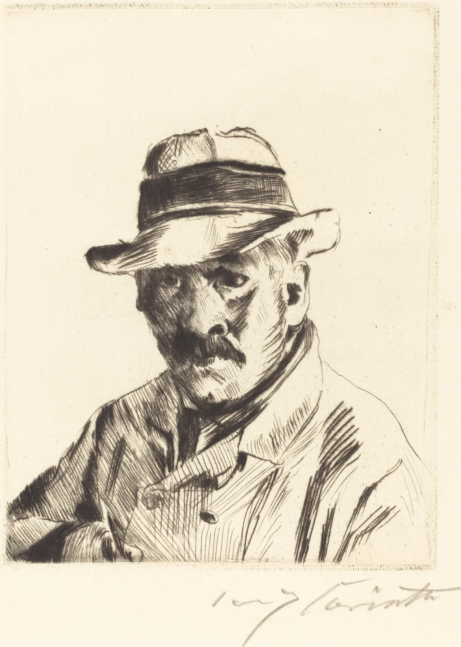 Self Portrait In A Straw Hat Selbstbildnis Im Strohhut Wall Art by Lovis Corinth - Canvas Print