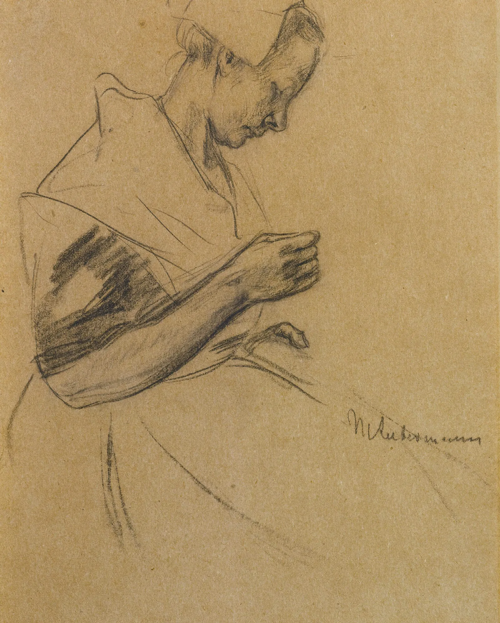 Woman Sewing 2 Wall Art by Max Liebermann - Canvas Print