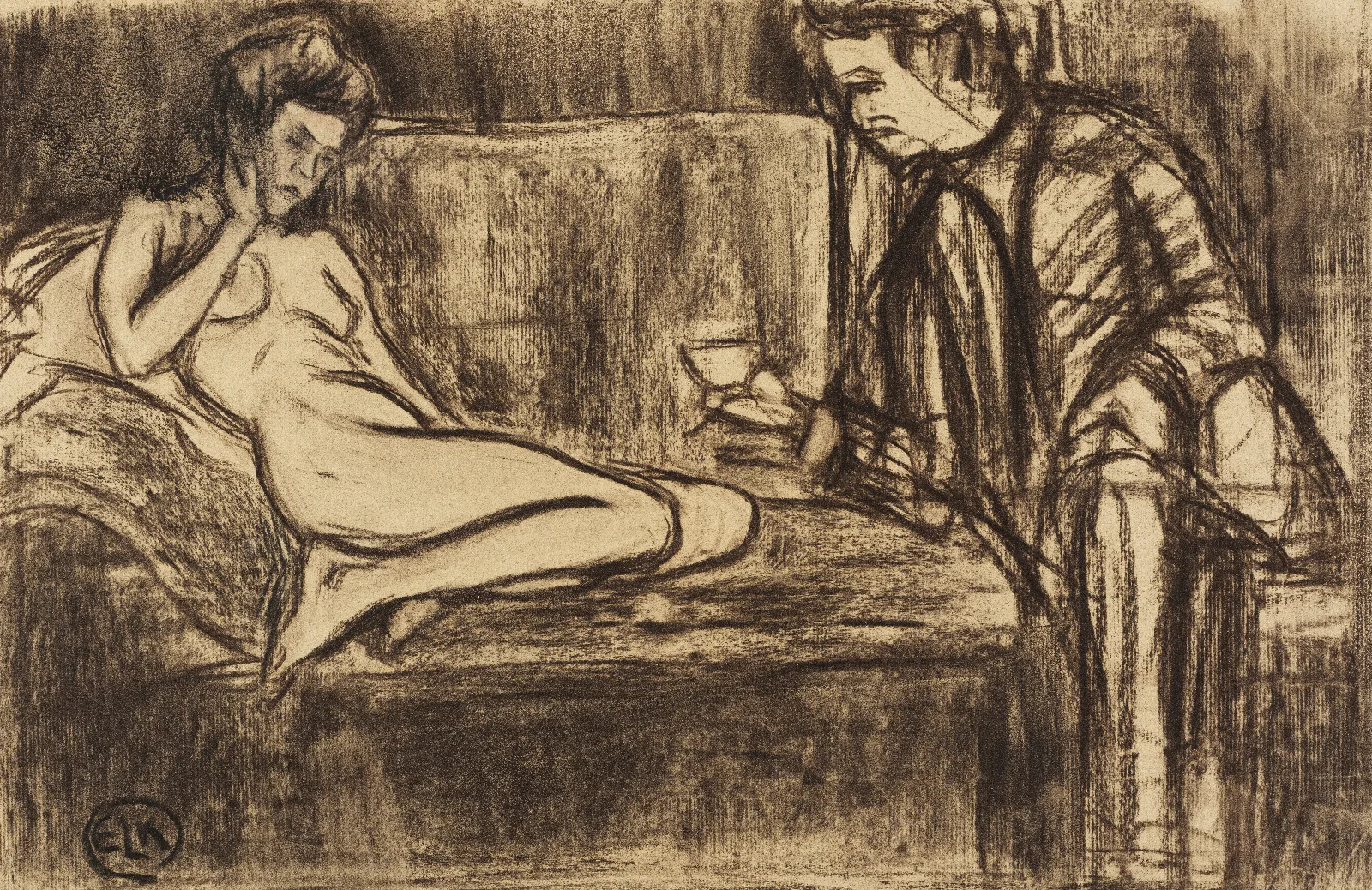 Nacktes Modell Auf Dem Sofa Wall Art by Ernst Ludwig Kirchner - Canvas Print